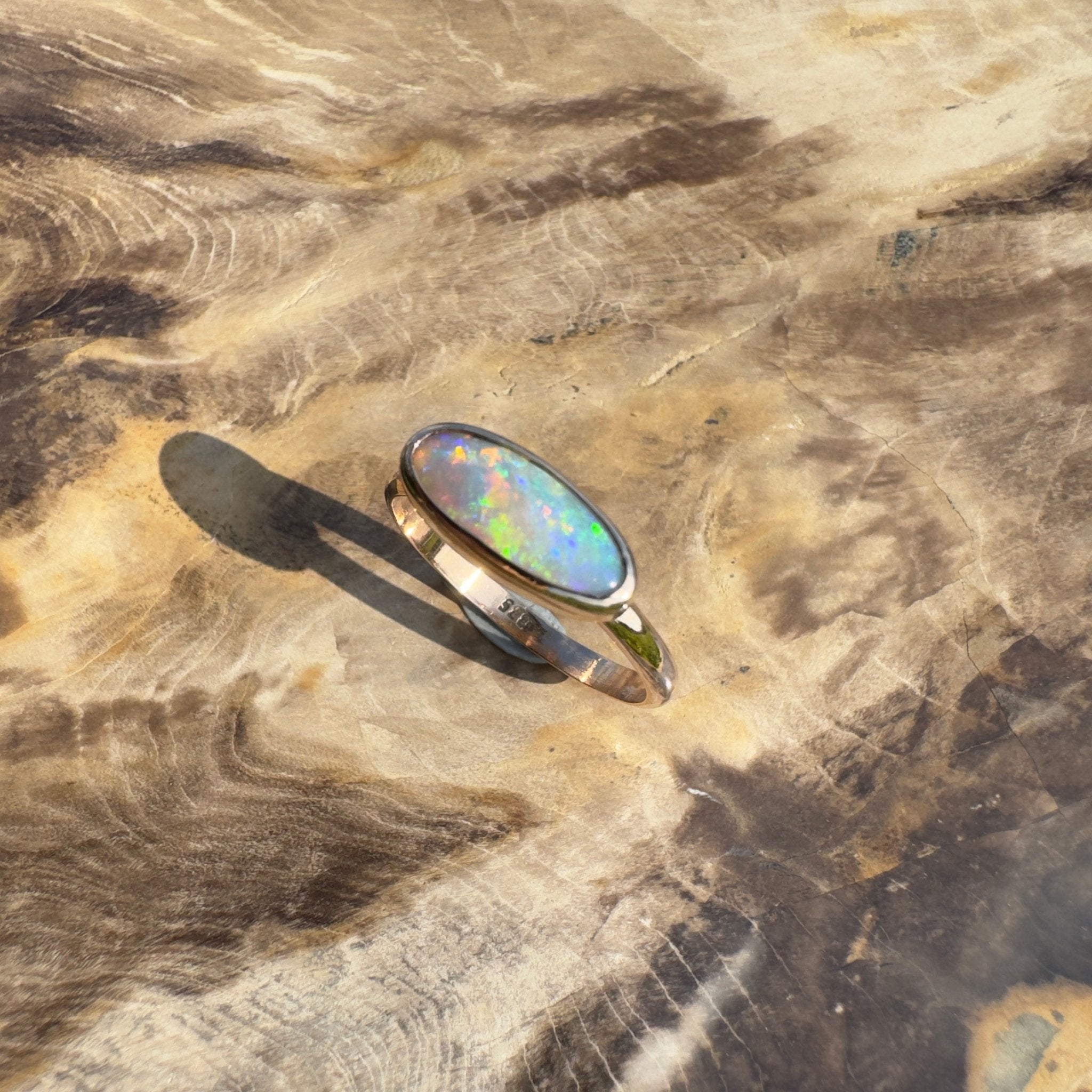 Ellis Flame ~ 0.8ct Solid Lightning Ridge Crystal Opal 9ct Solid Rose Gold Ring