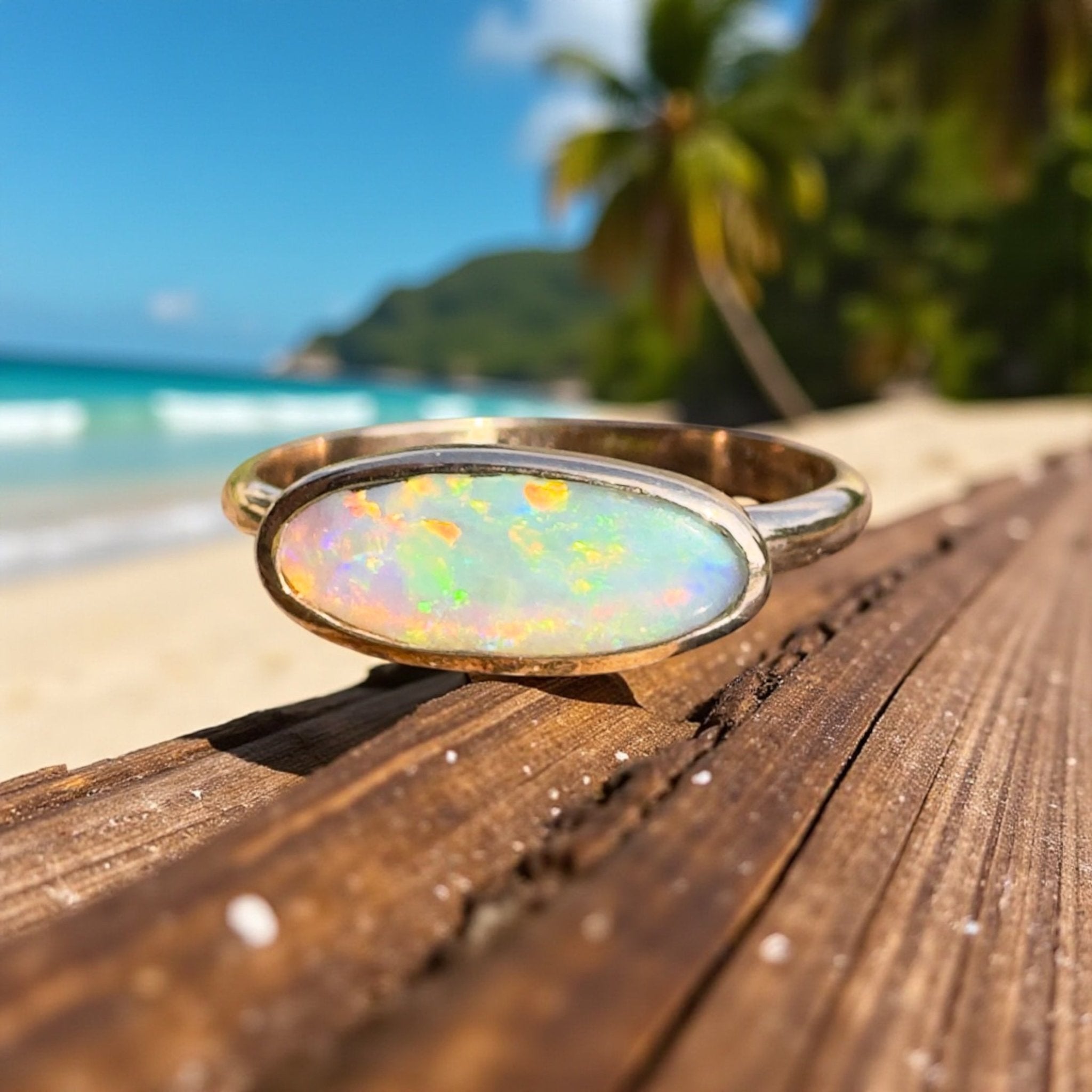 Ellis Flame ~ 0.8ct Solid Lightning Ridge Crystal Opal 9ct Solid Rose Gold Ring