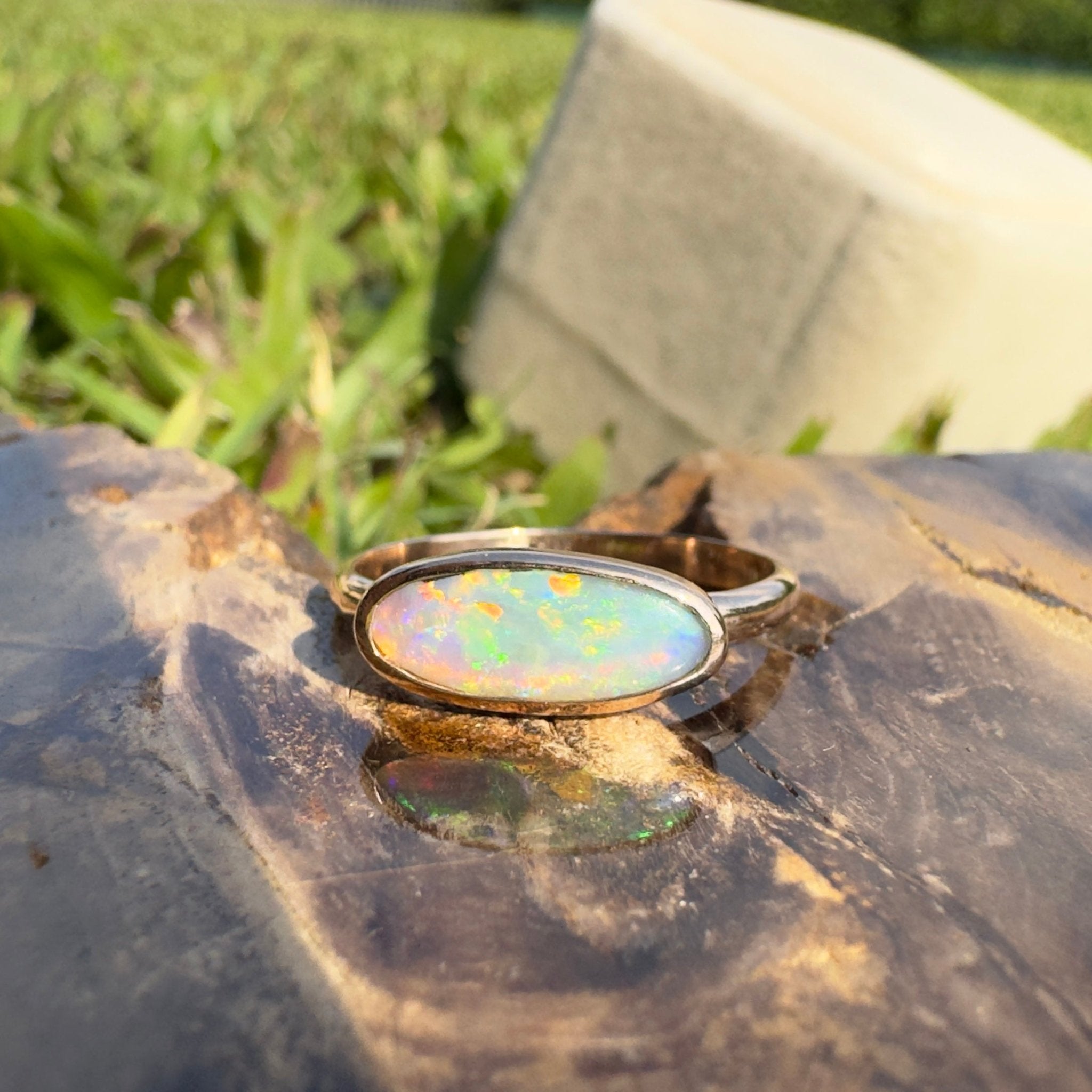 Ellis Flame ~ 0.8ct Solid Lightning Ridge Crystal Opal 9ct Solid Rose Gold Ring