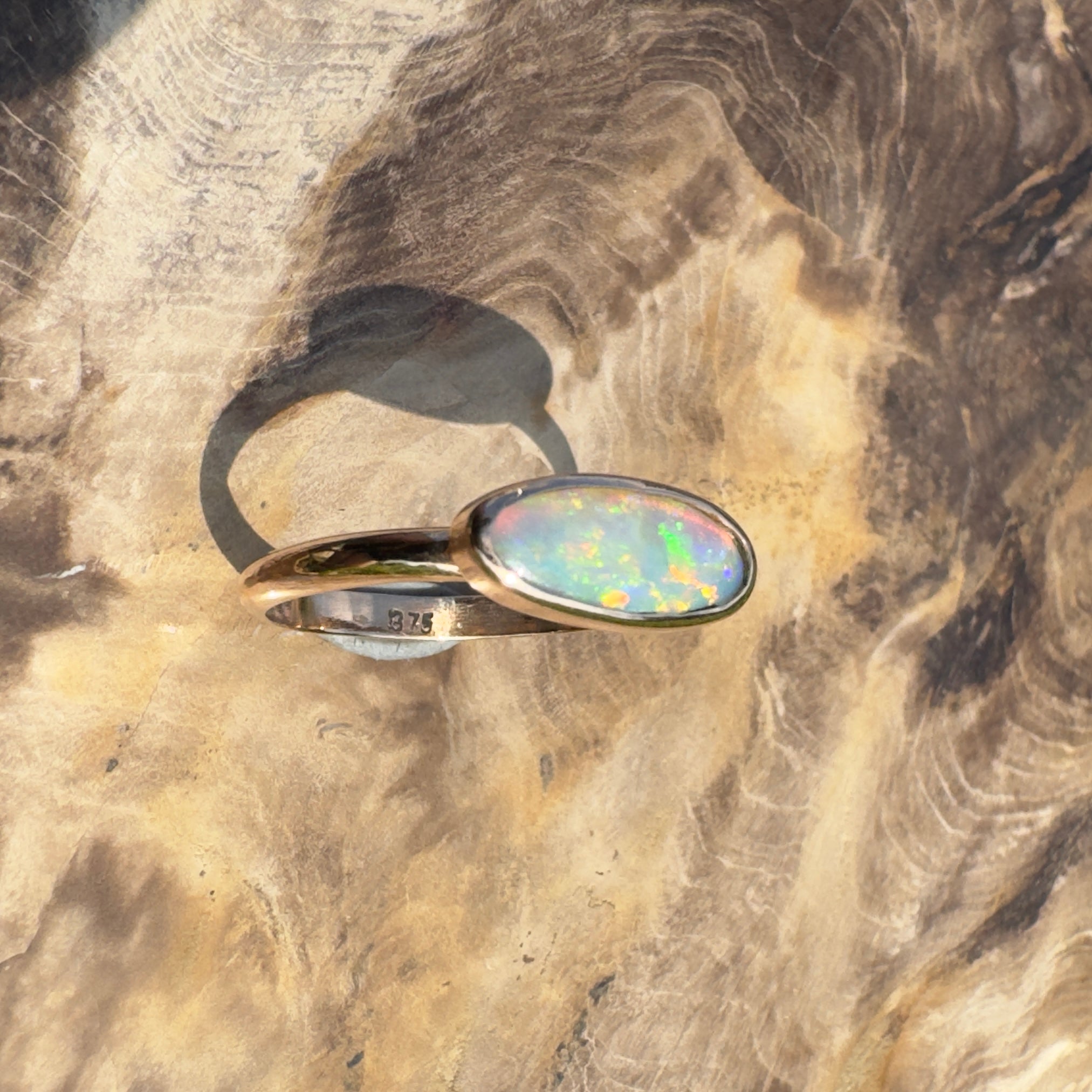 Ellis Flame ~ 0.8ct Solid Lightning Ridge Crystal Opal 9ct Solid Rose Gold Ring