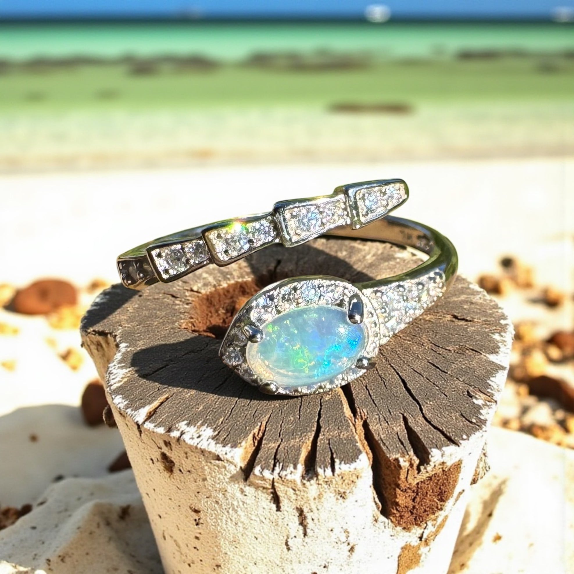 Elliston Tide ~ 0.3ct Solid Lightning Ridge Opal 925 Silver Ring