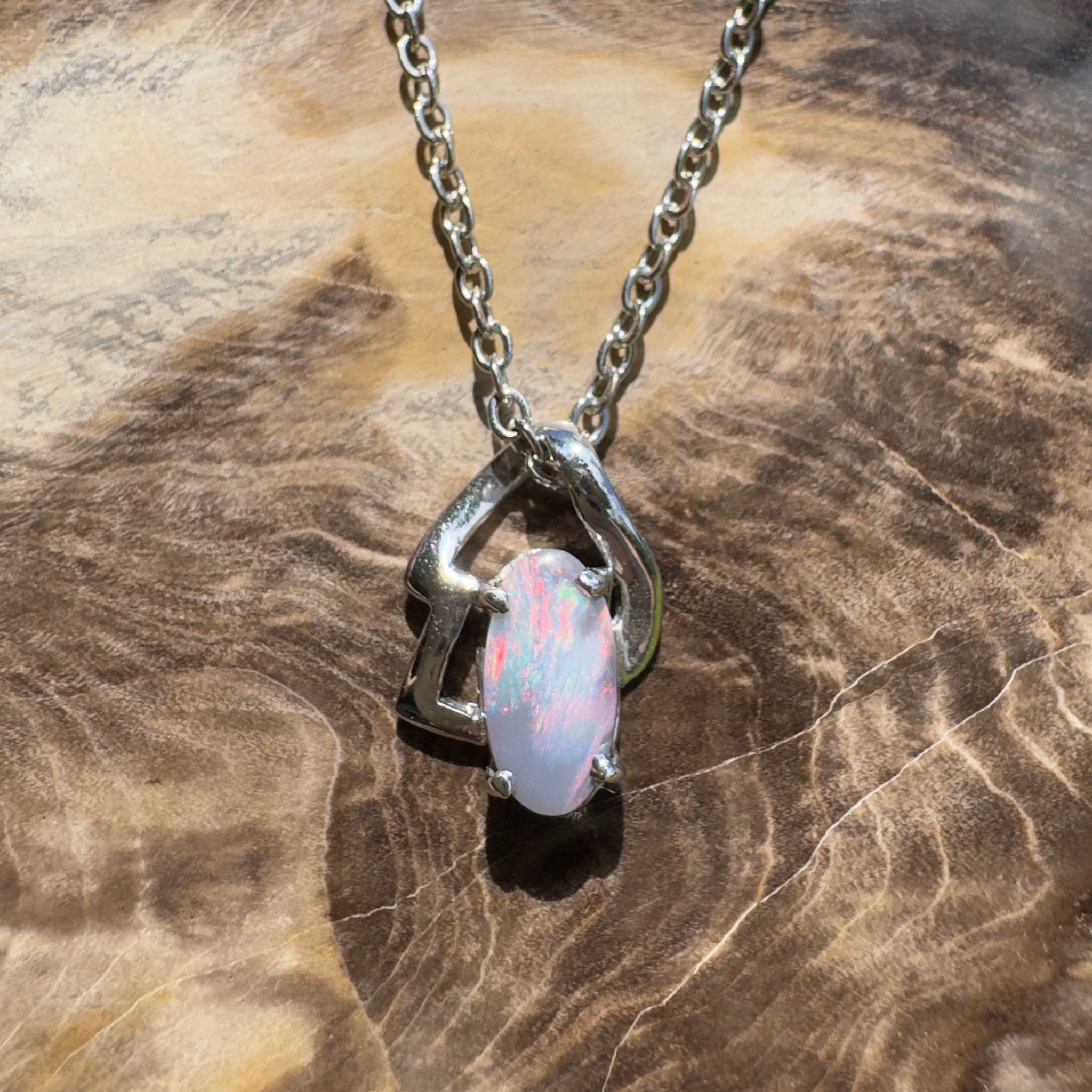 Ember Wing ~ 0.9ct Lightning Ridge Semi Black Opal 925 Silver Pendant