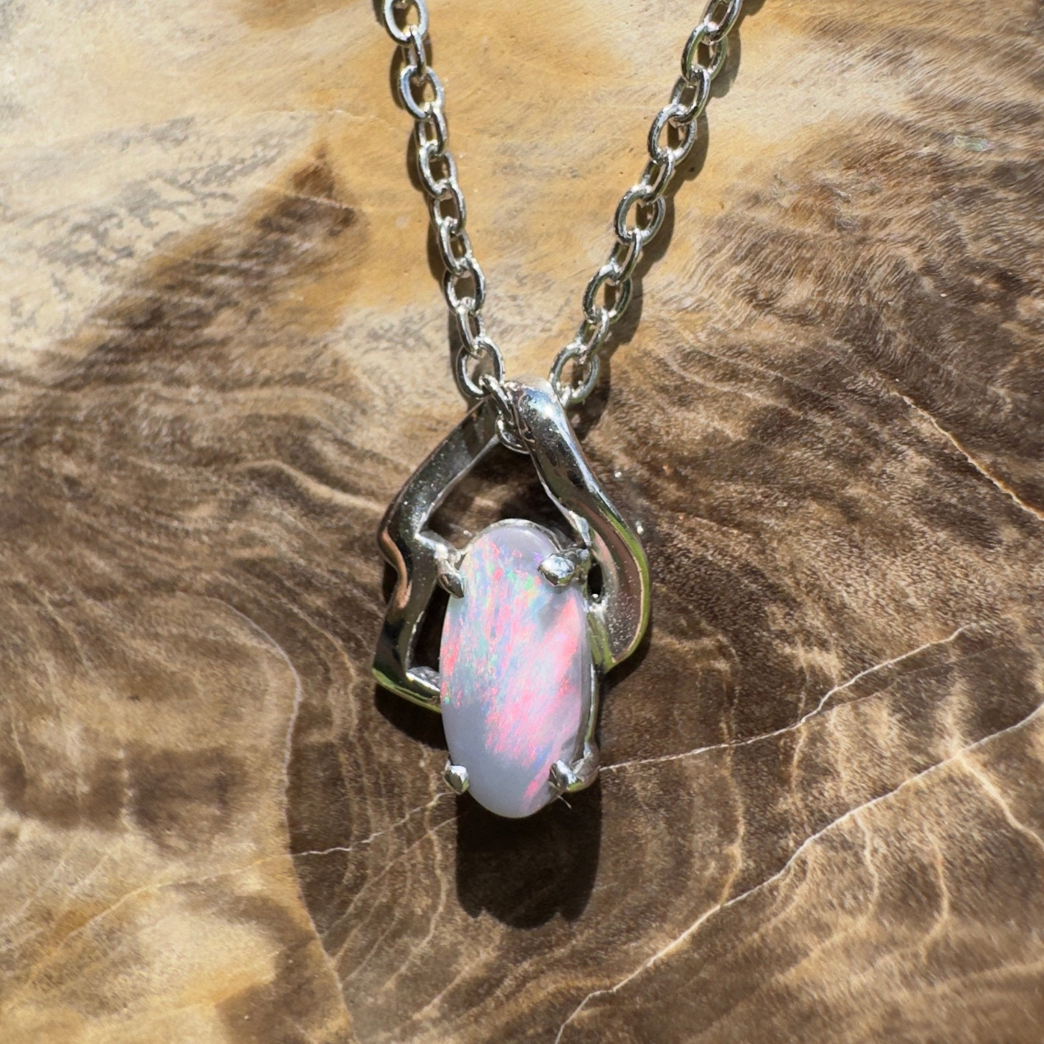 Ember Wing ~ 0.9ct Lightning Ridge Semi Black Opal 925 Silver Pendant