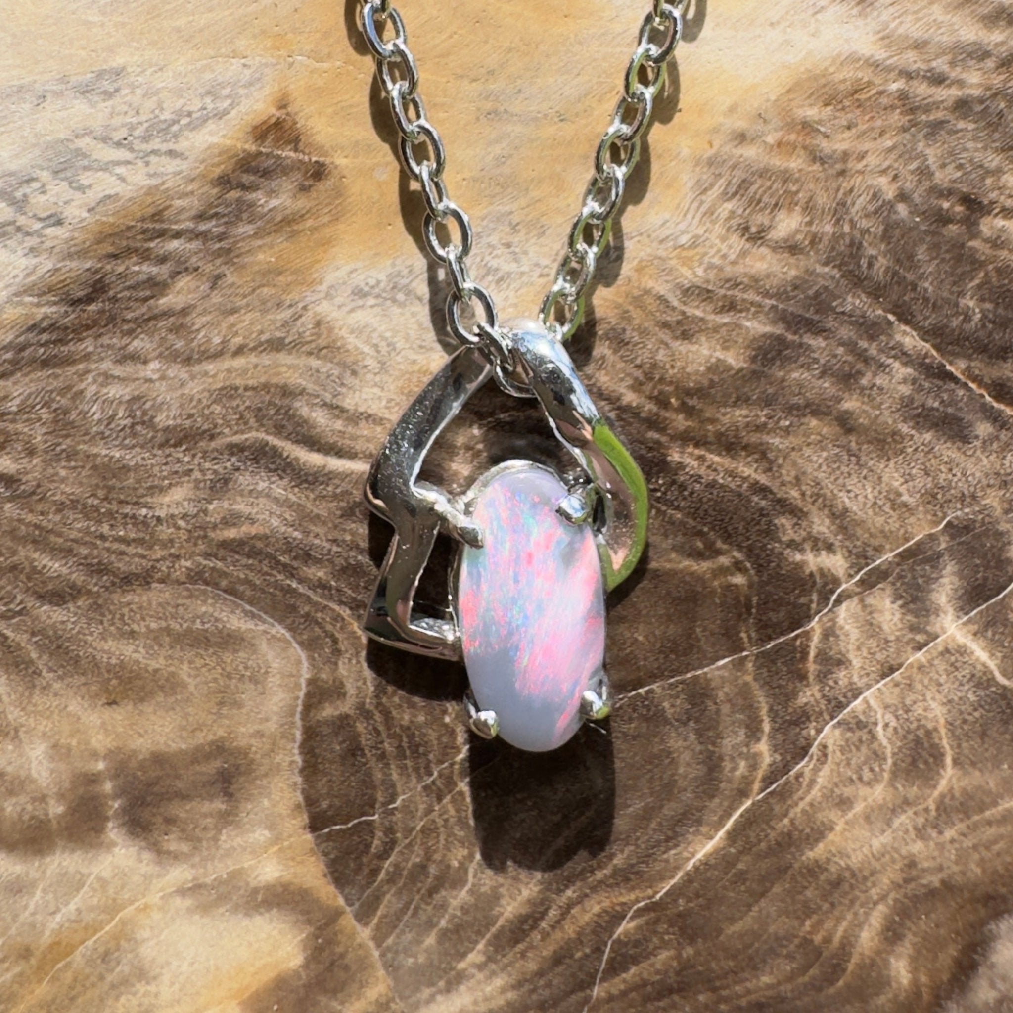 Ember Wing ~ 0.9ct Lightning Ridge Semi Black Opal 925 Silver Pendant