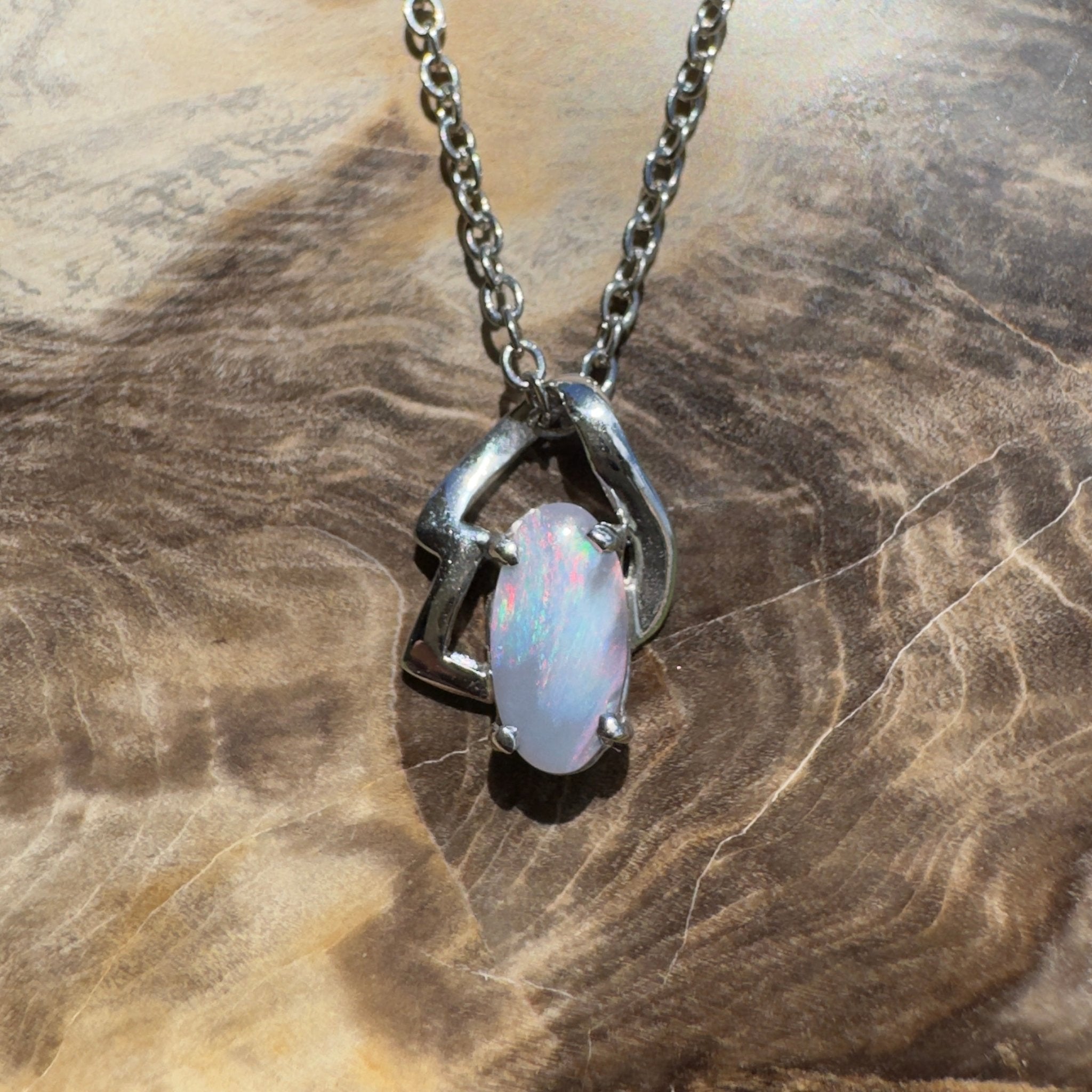 Ember Wing ~ 0.9ct Lightning Ridge Semi Black Opal 925 Silver Pendant