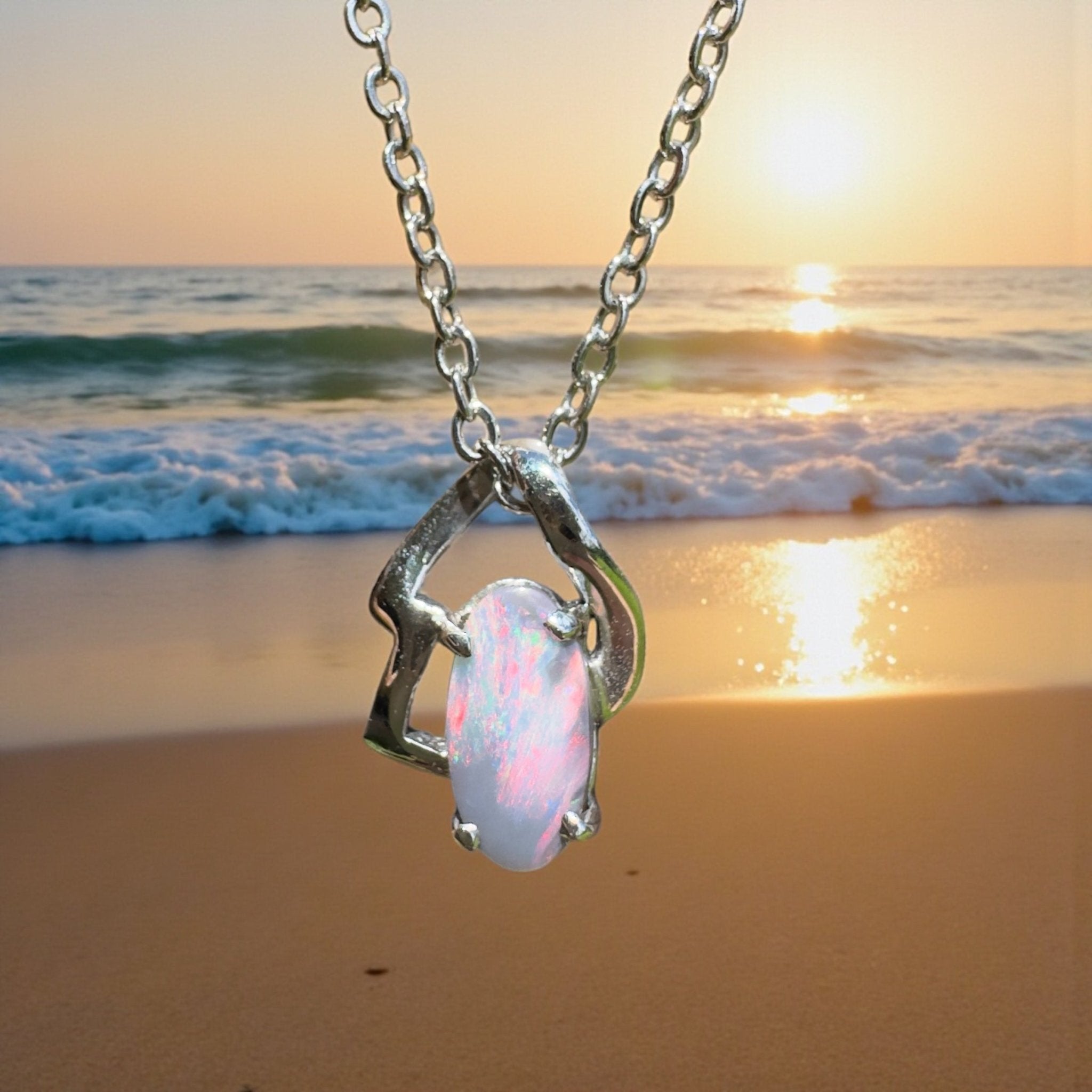 Ember Wing ~ 0.9ct Lightning Ridge Semi Black Opal 925 Silver Pendant