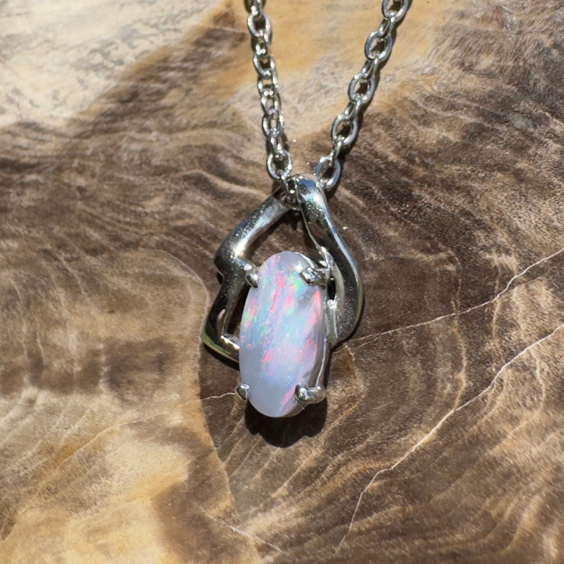 Ember Wing ~ 0.9ct Lightning Ridge Semi Black Opal 925 Silver Pendant