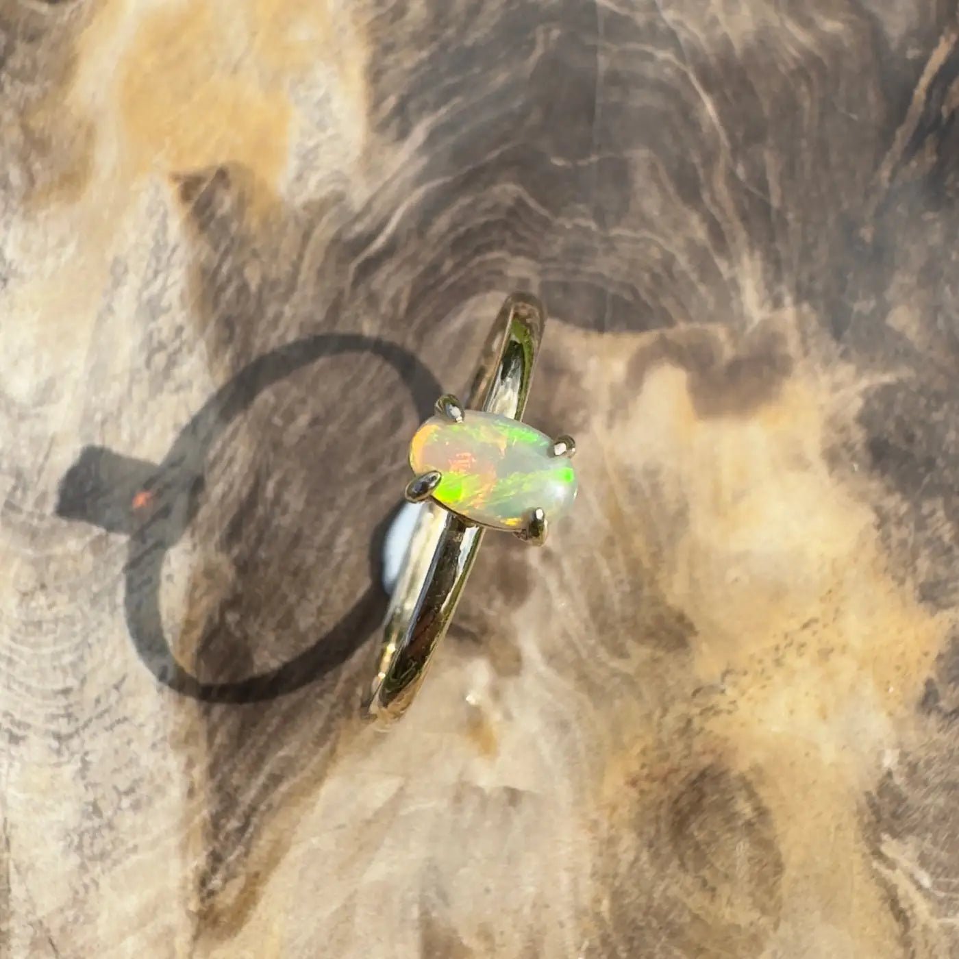 ‘Emerald Billabong' ~ Handcrafted 0.8ct Solid Lightning Ridge Crystal Opal 9ct Yellow Gold Ring