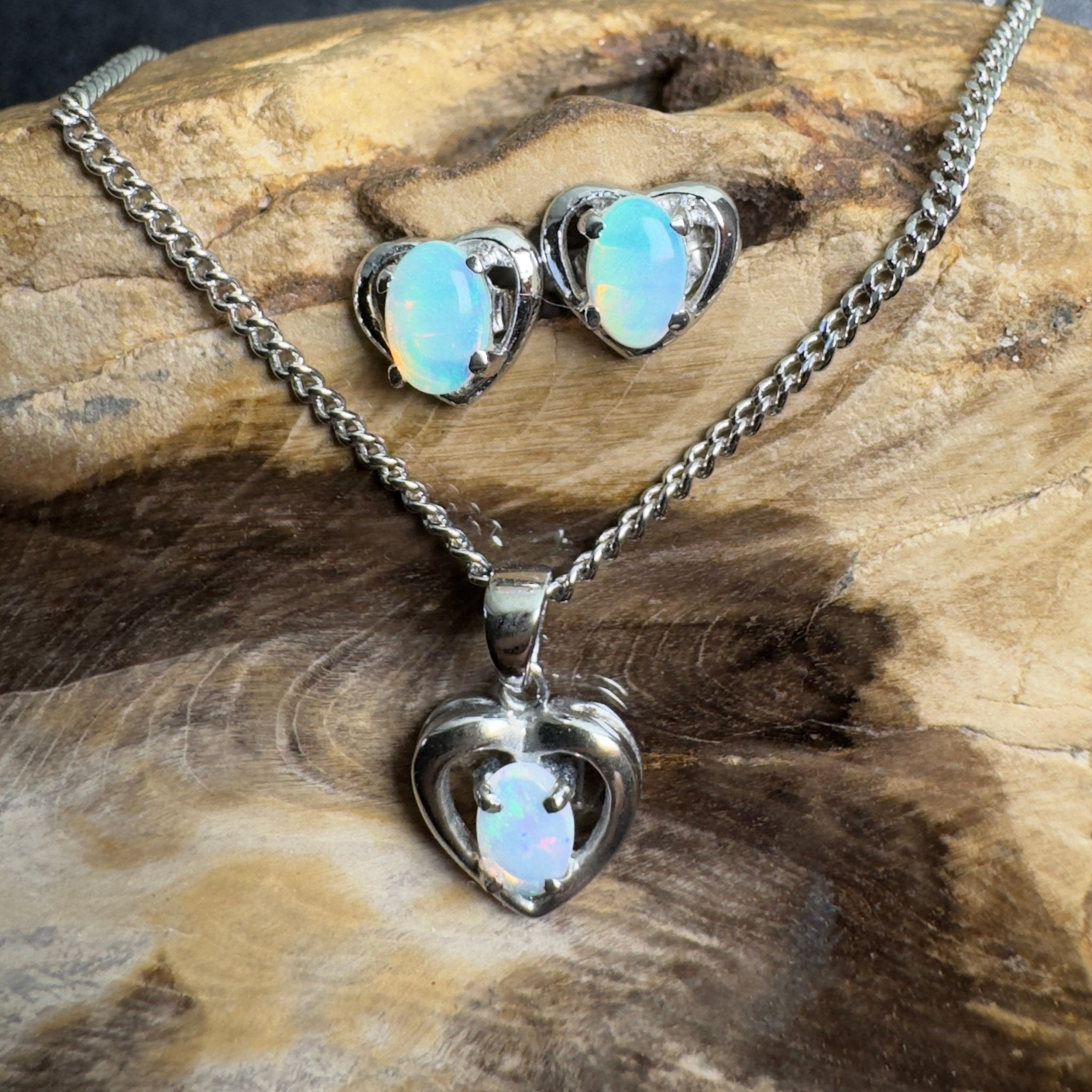 Endless Blue - 1.2ct Lightning Ridge Opal 925 Silver Earrings and Pendant set