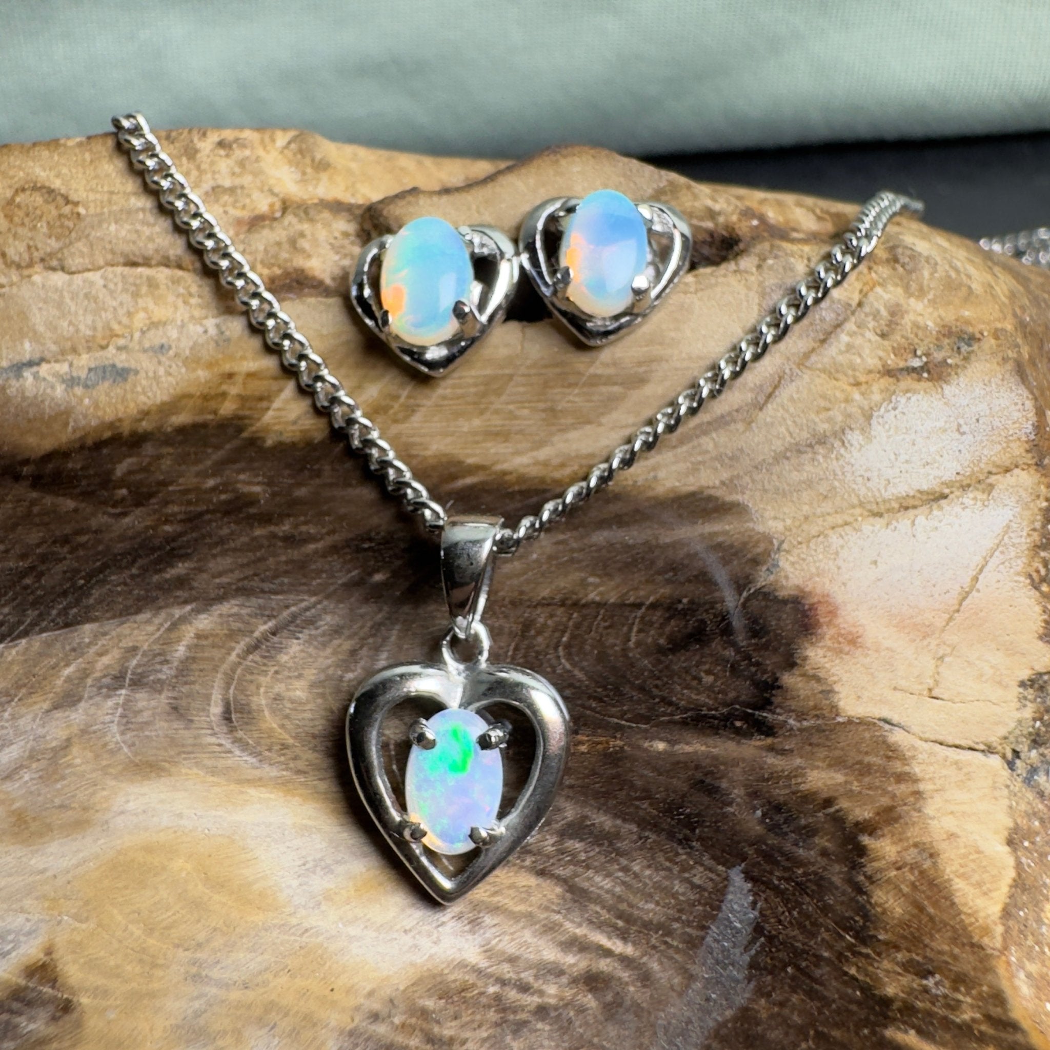 Endless Blue - 1.2ct Lightning Ridge Opal 925 Silver Earrings and Pendant set