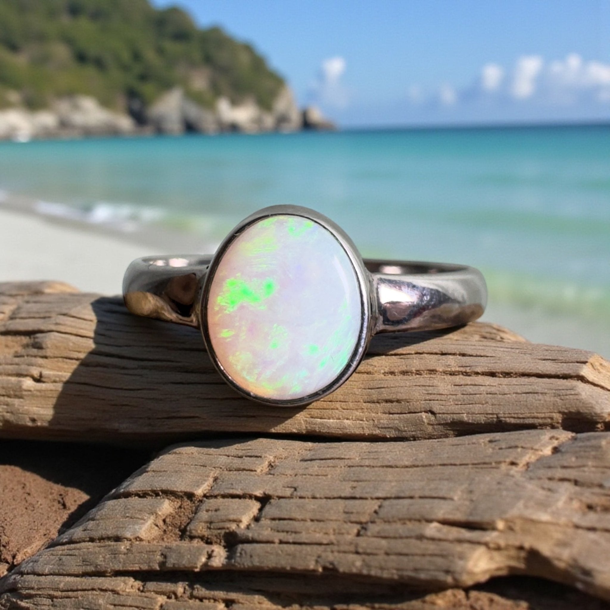 Esperance Archipelago Greens – Solid Lightning Ridge Opal 925 Sterling Silver Ring