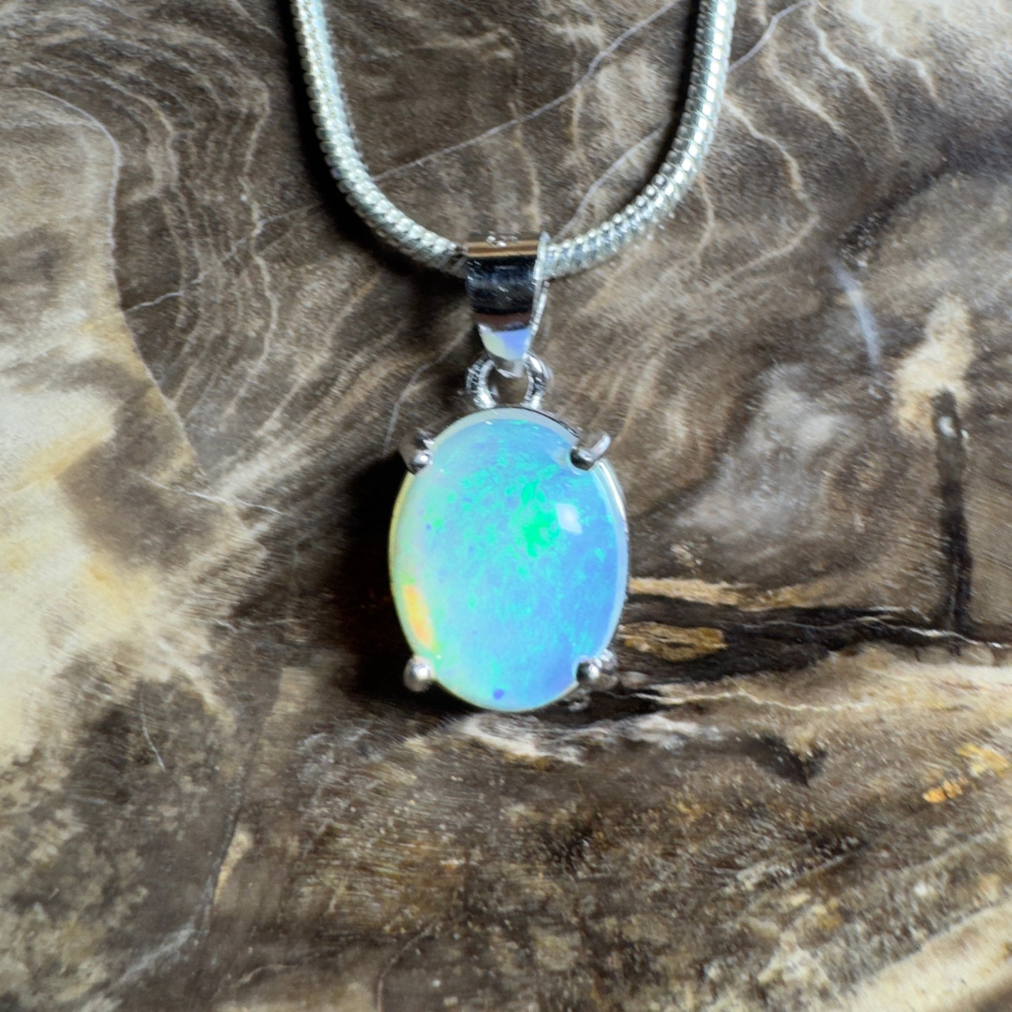 Esperance Azure ~ 1.2ct Lightning Ridge Crystal Opal 925 Silver Pendant