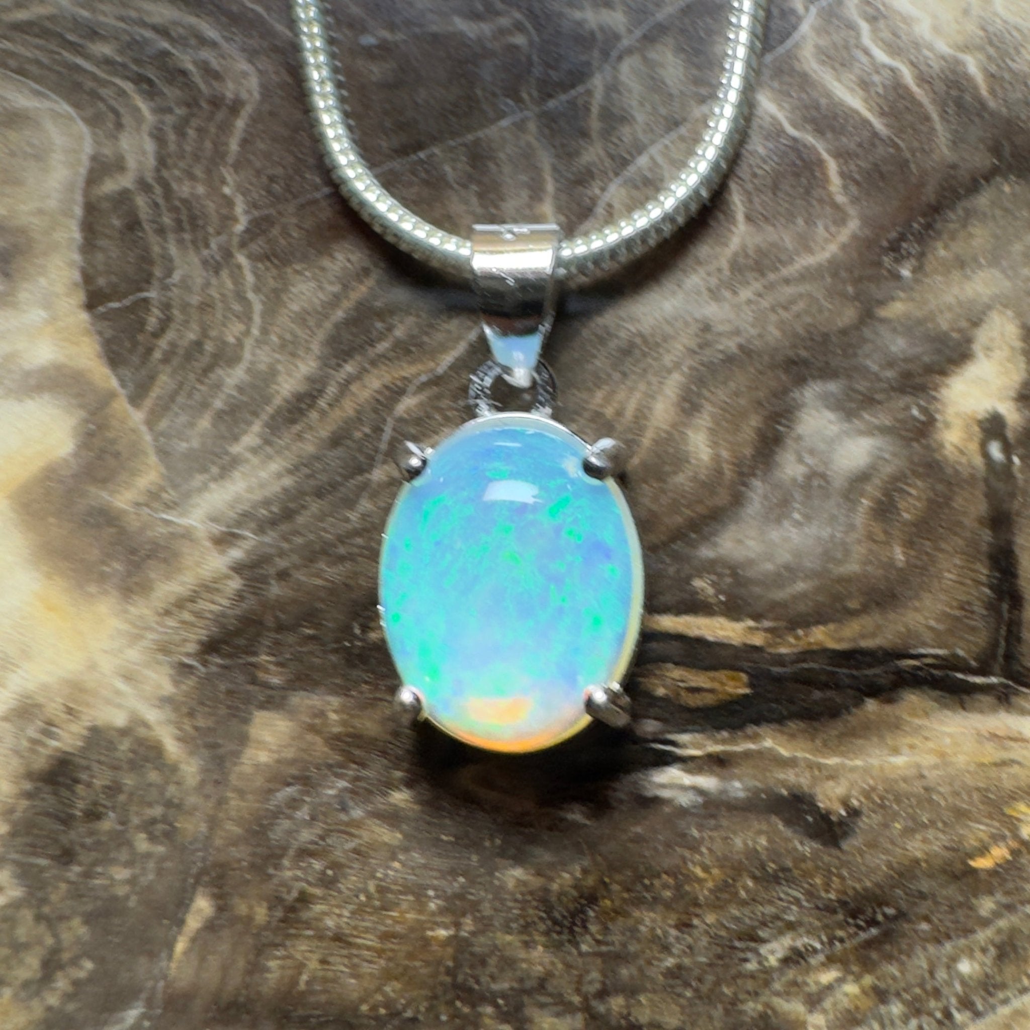 Esperance Azure ~ 1.2ct Lightning Ridge Crystal Opal 925 Silver Pendant