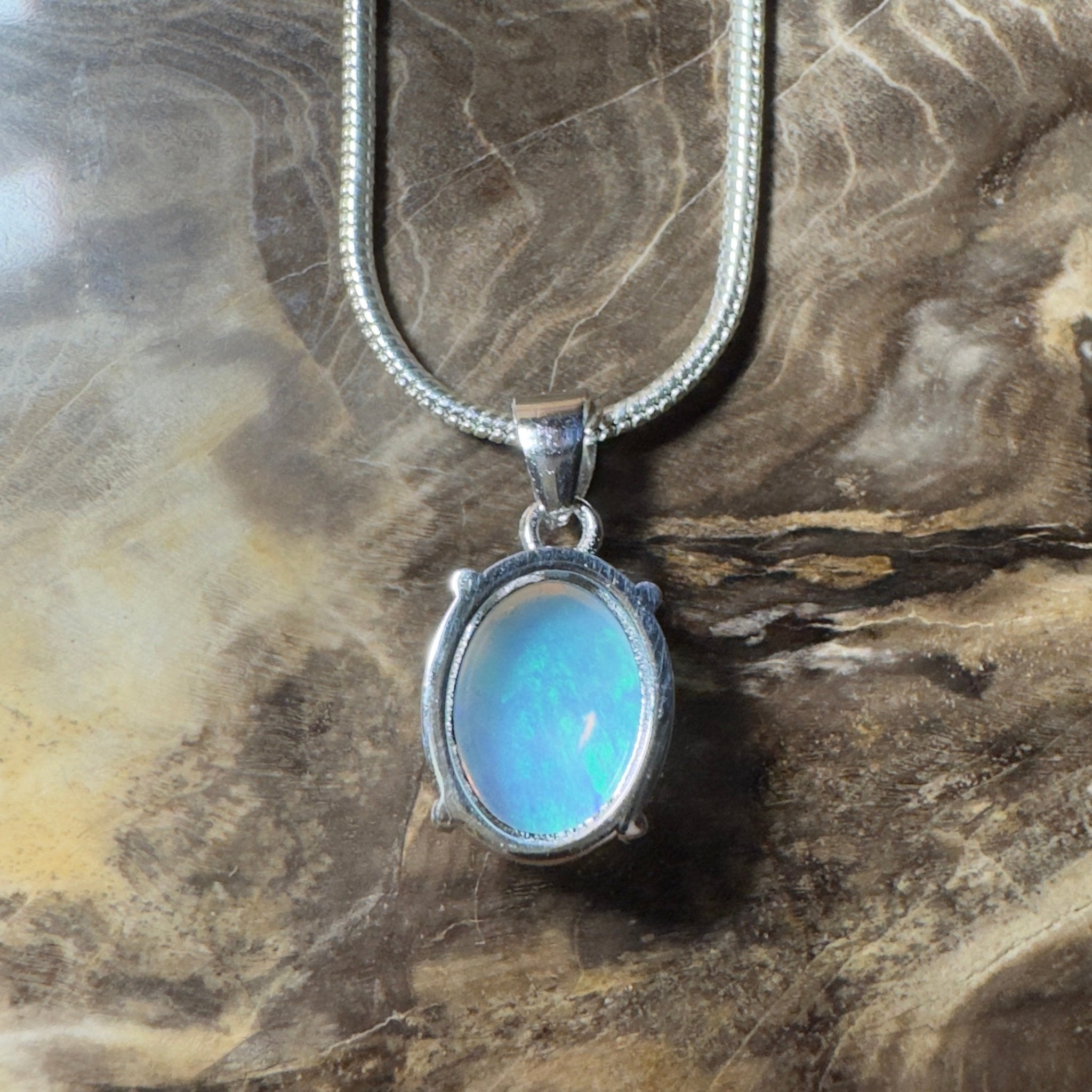 Esperance Azure ~ 1.2ct Lightning Ridge Crystal Opal 925 Silver Pendant