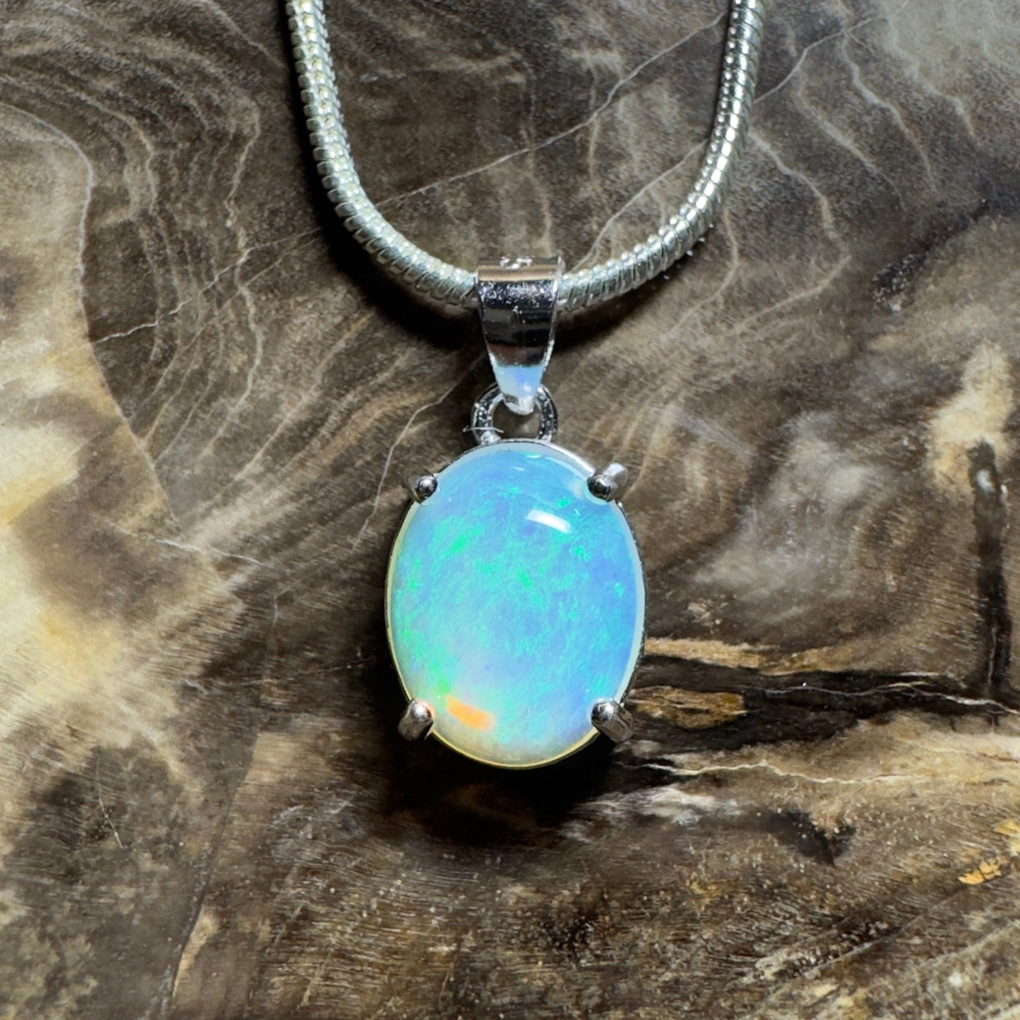 Esperance Azure ~ 1.2ct Lightning Ridge Crystal Opal 925 Silver Pendant