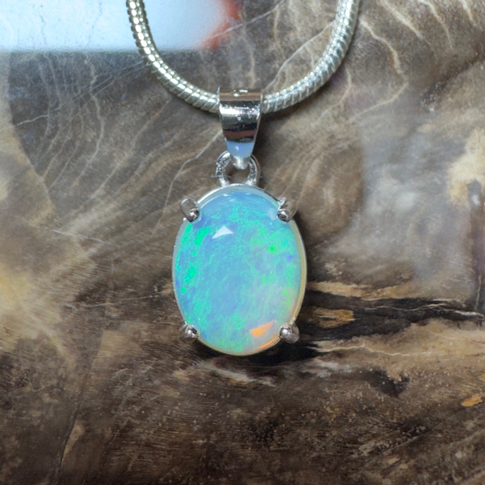 Esperance Azure ~ 1.2ct Lightning Ridge Crystal Opal 925 Silver Pendant