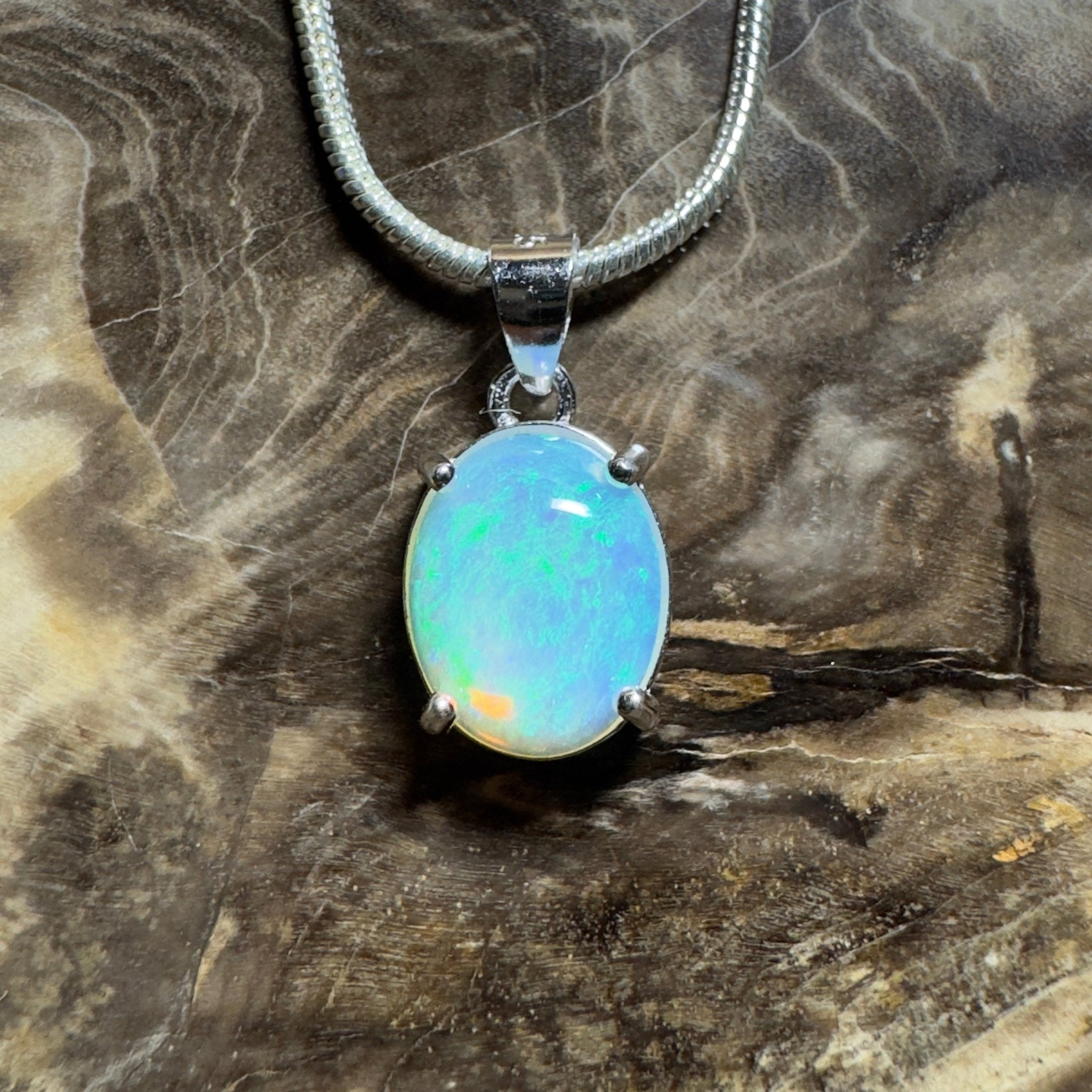Esperance Azure ~ 1.2ct Lightning Ridge Crystal Opal 925 Silver Pendant