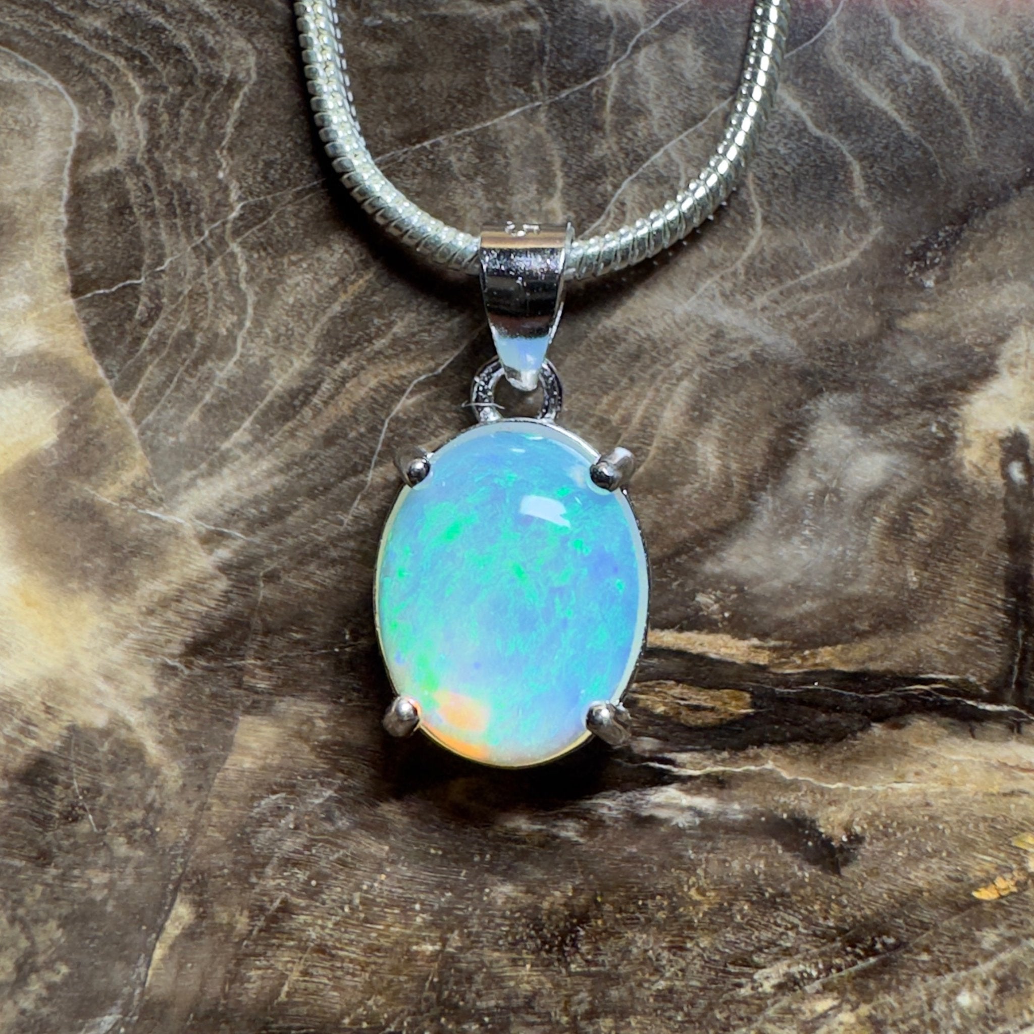 Esperance Azure ~ 1.2ct Lightning Ridge Crystal Opal 925 Silver Pendant