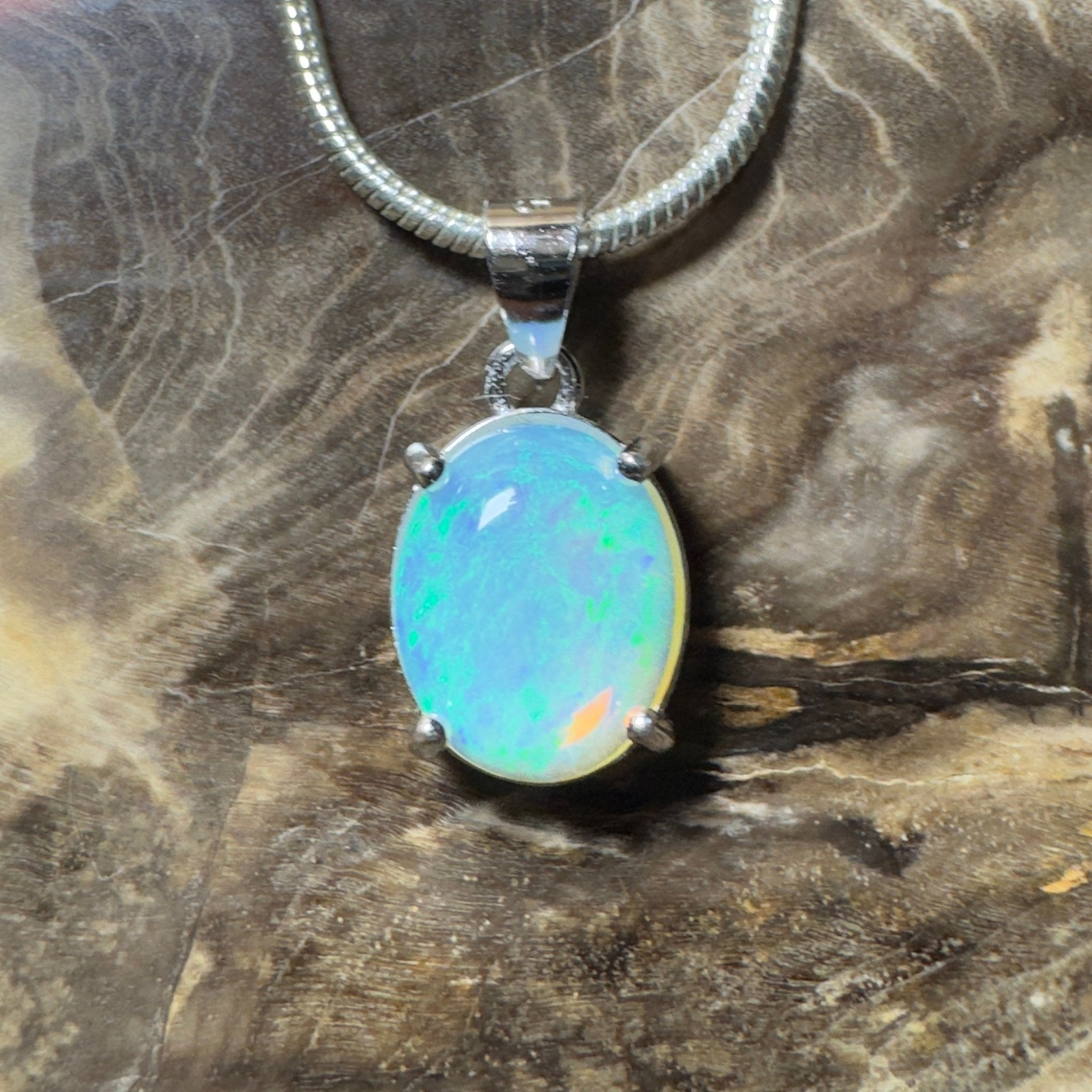 Esperance Azure ~ 1.2ct Lightning Ridge Crystal Opal 925 Silver Pendant