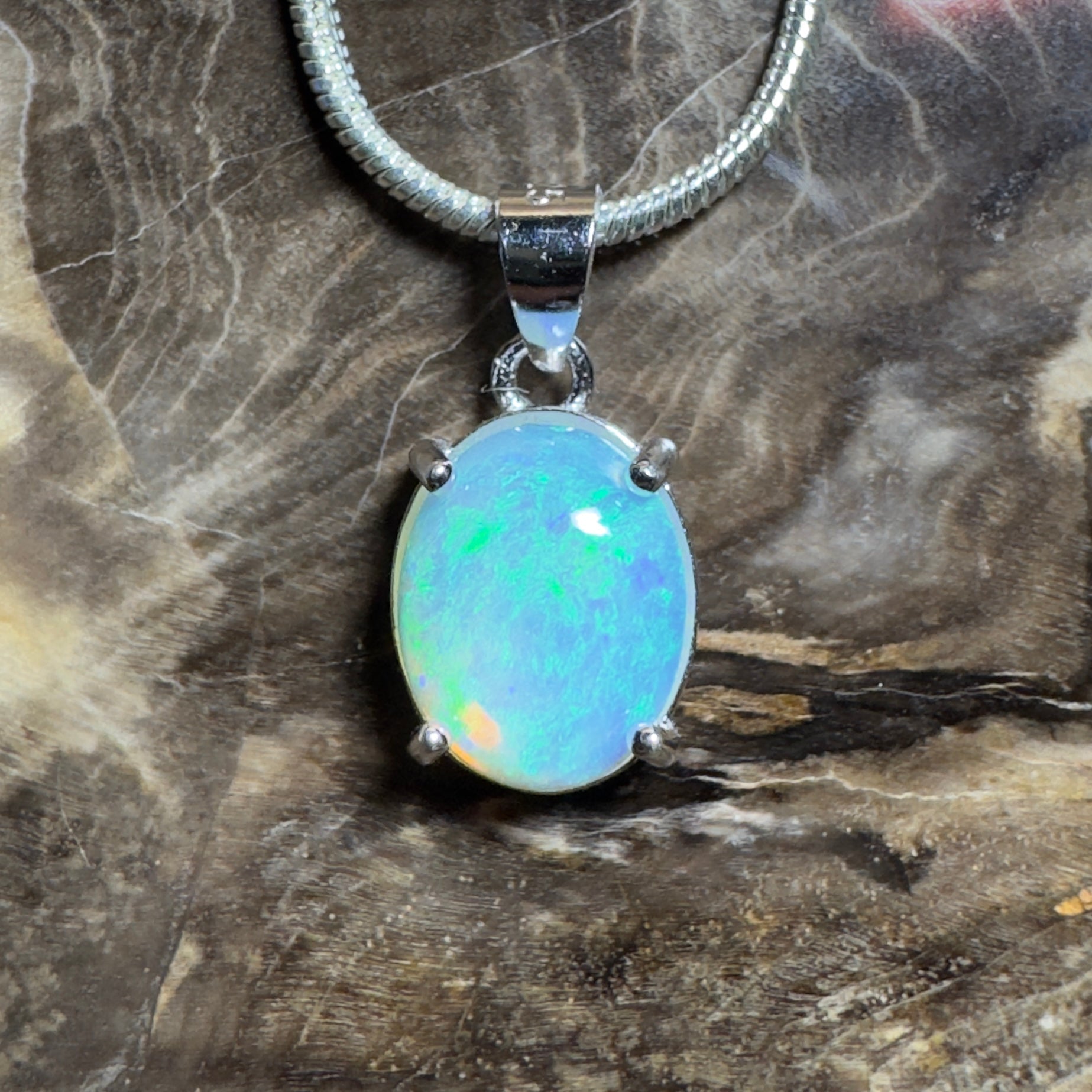 Esperance Azure ~ 1.2ct Lightning Ridge Crystal Opal 925 Silver Pendant