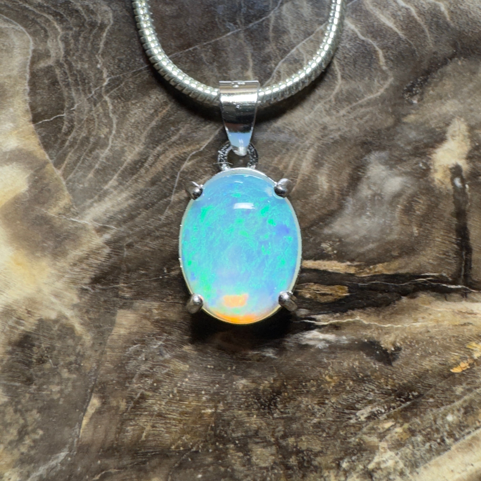 Esperance Azure ~ 1.2ct Lightning Ridge Crystal Opal 925 Silver Pendant