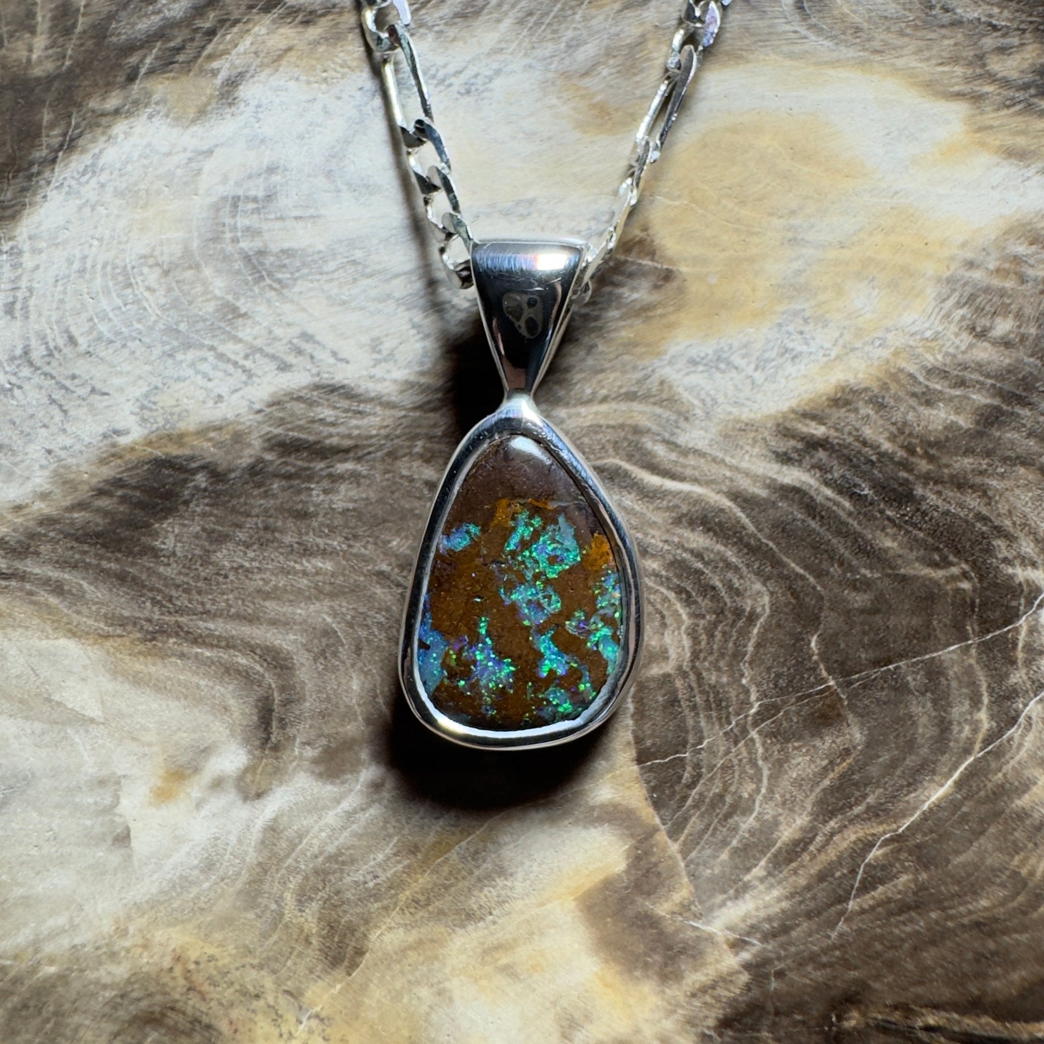 Esperance Elation ~ Queensland Boulder Opal 925 Sterling Silver Pendant Necklace