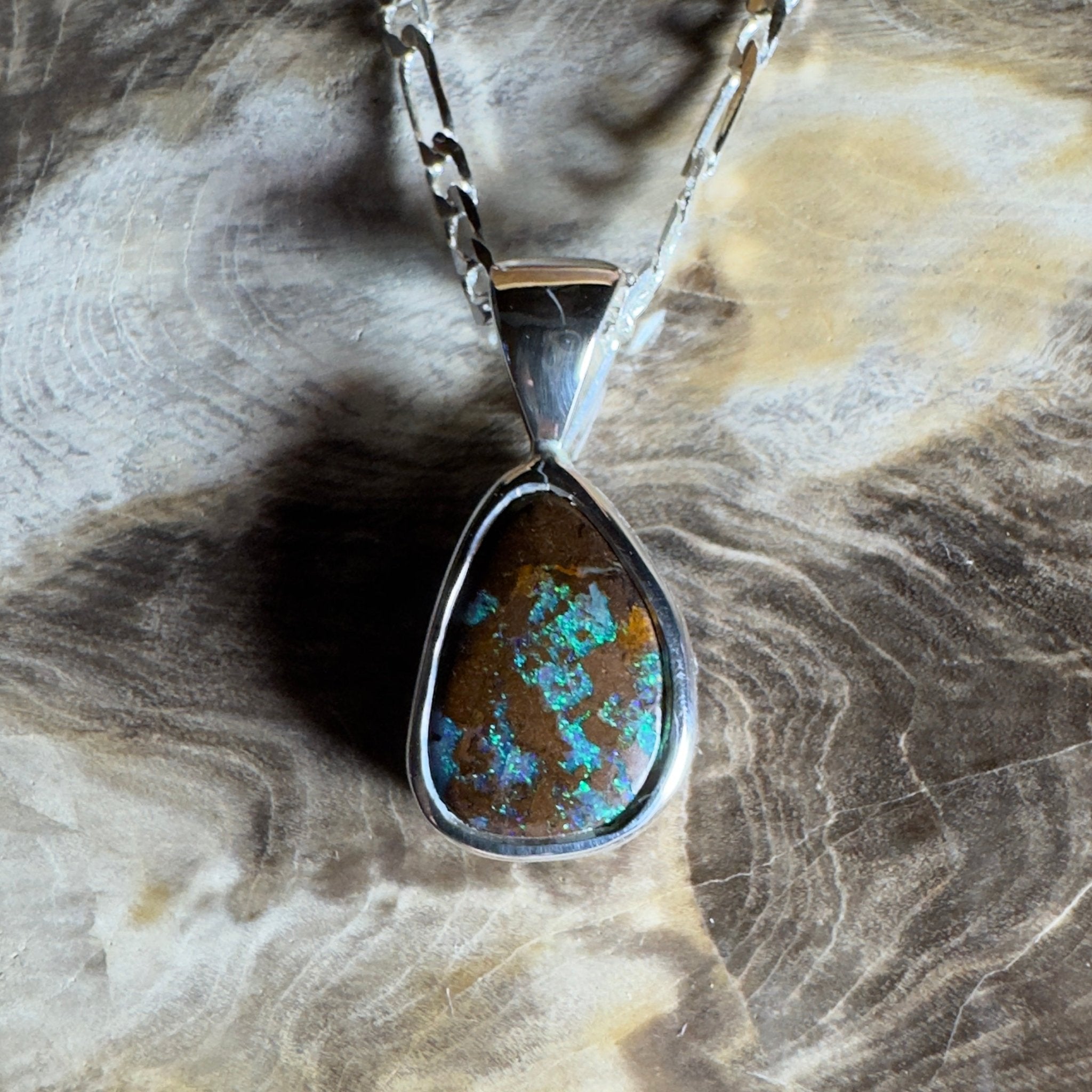 Esperance Elation ~ Queensland Boulder Opal 925 Sterling Silver Pendant Necklace
