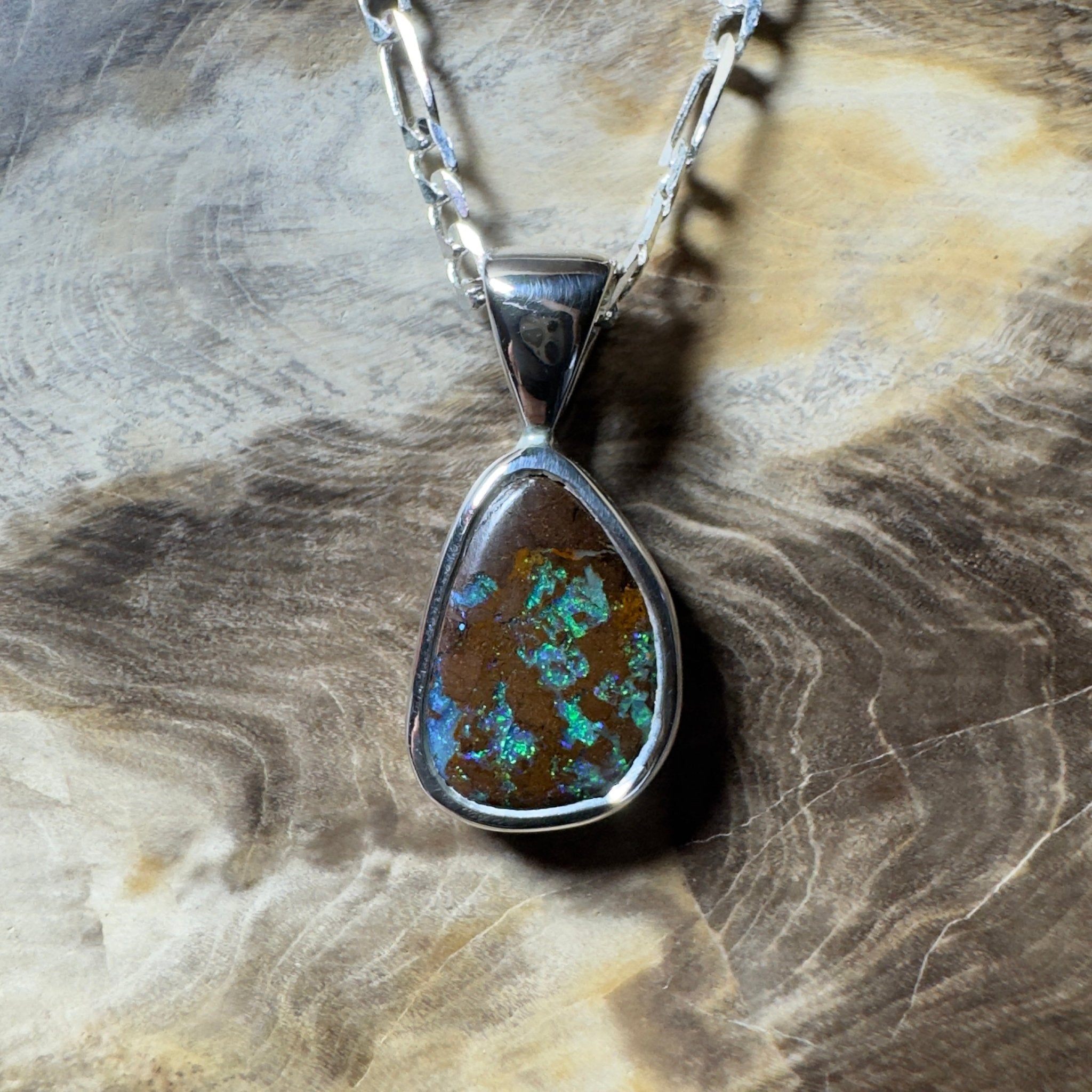 Esperance Elation ~ Queensland Boulder Opal 925 Sterling Silver Pendant Necklace