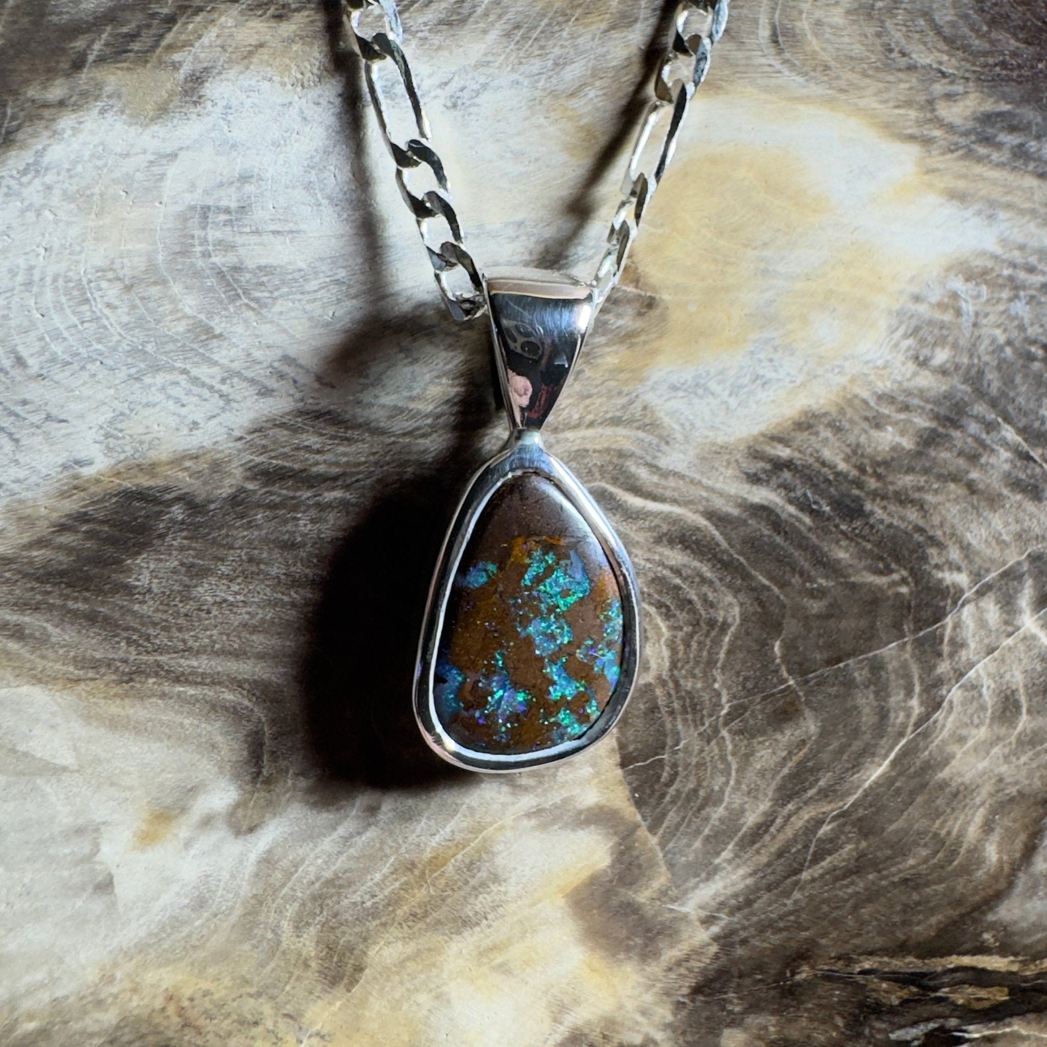 Esperance Elation ~ Queensland Boulder Opal 925 Sterling Silver Pendant Necklace