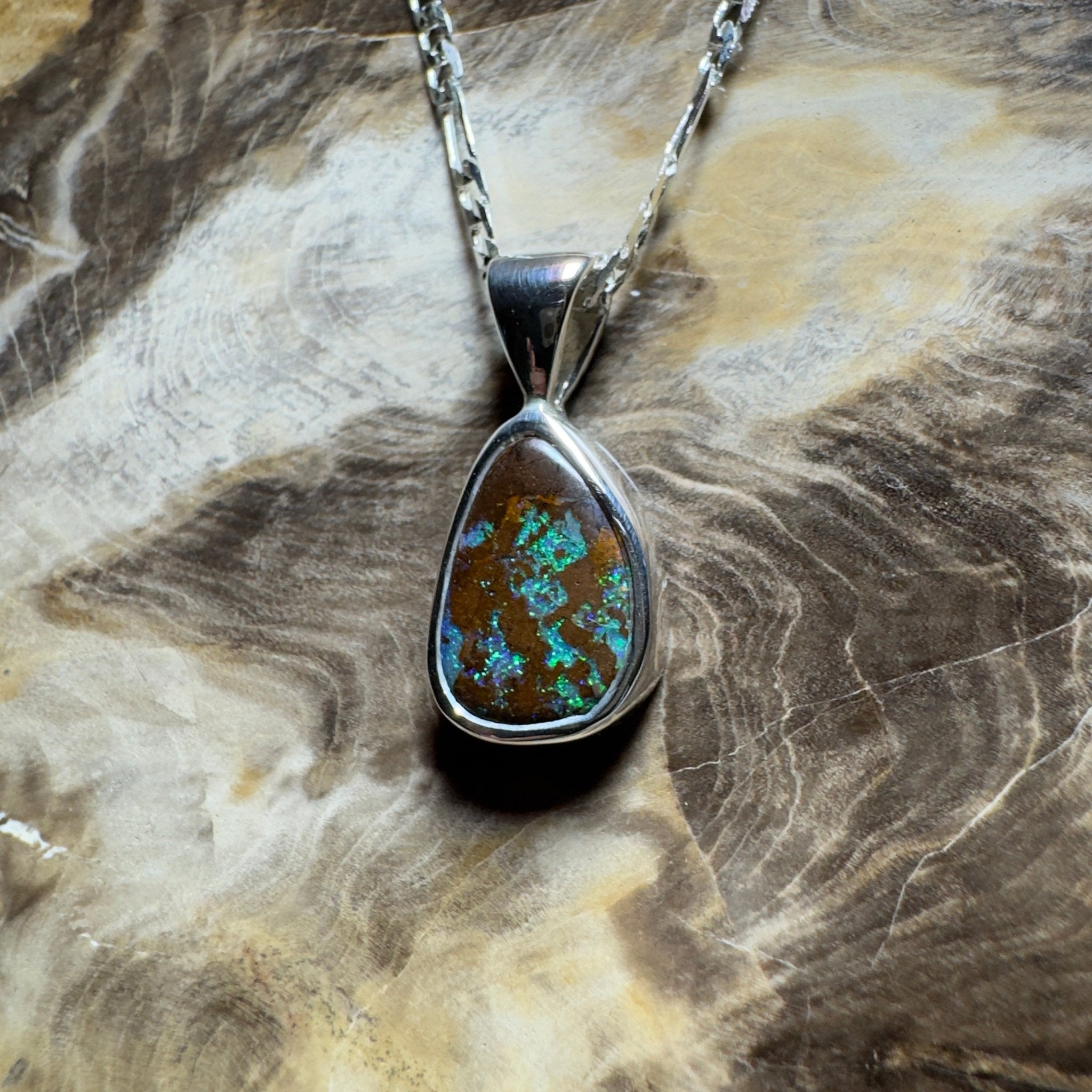 Esperance Elation ~ Queensland Boulder Opal 925 Sterling Silver Pendant Necklace