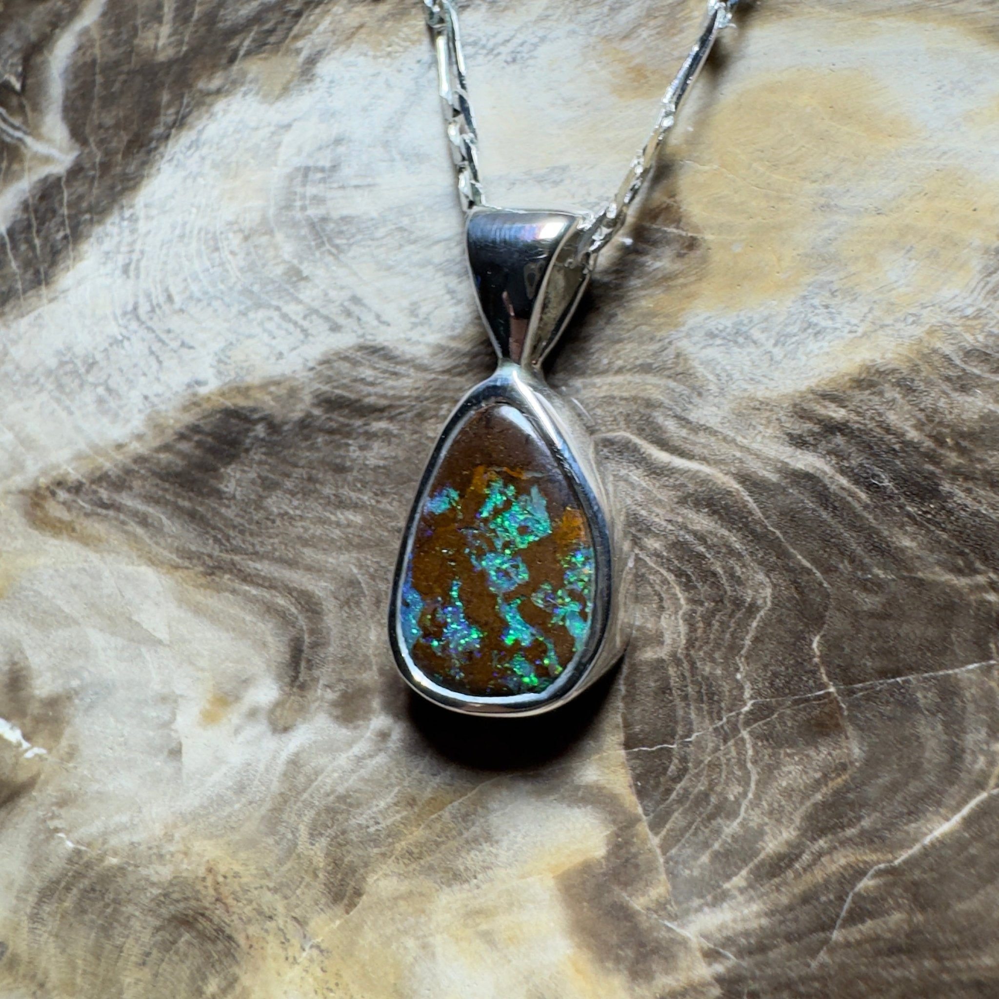 Esperance Elation ~ Queensland Boulder Opal 925 Sterling Silver Pendant Necklace