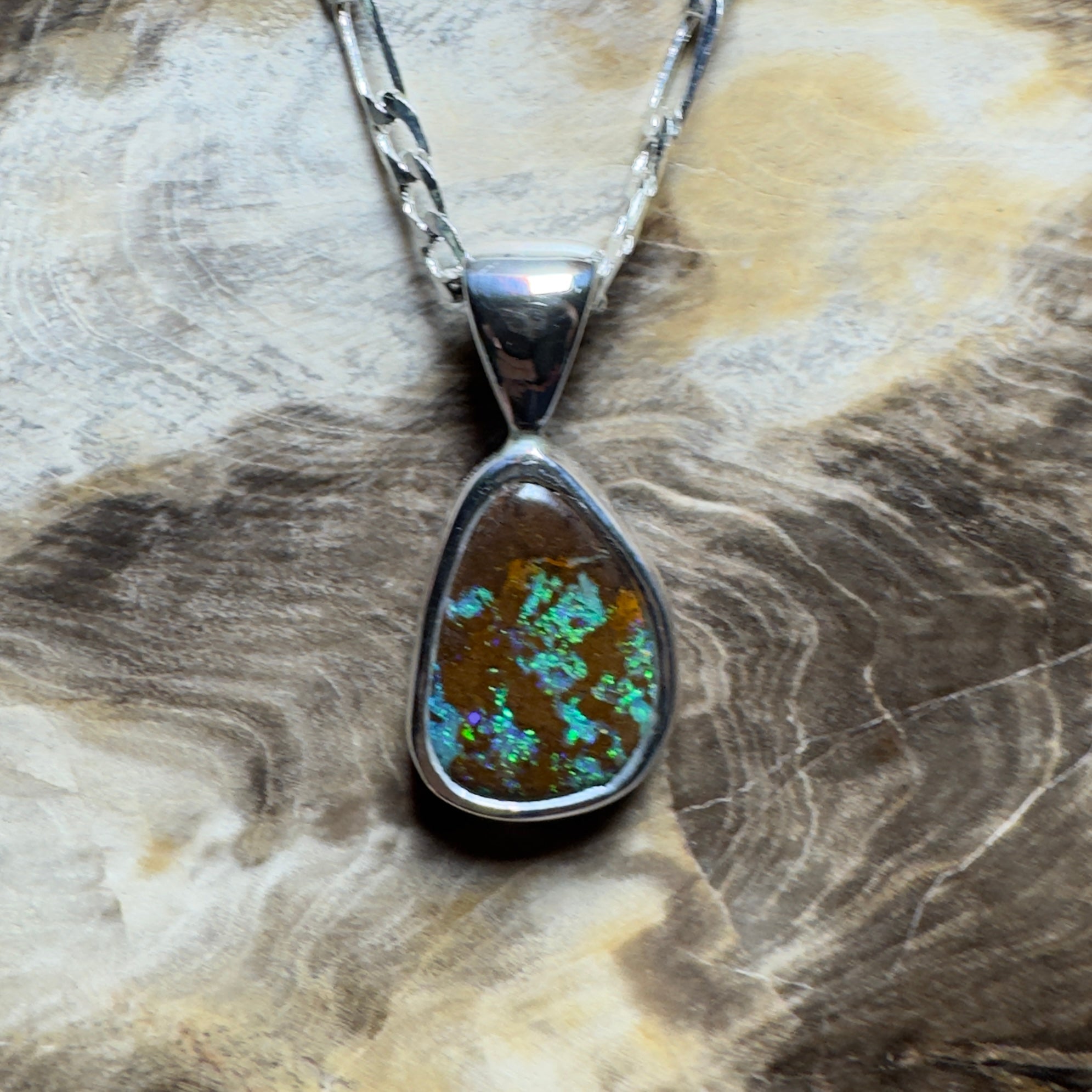 Esperance Elation ~ Queensland Boulder Opal 925 Sterling Silver Pendant Necklace