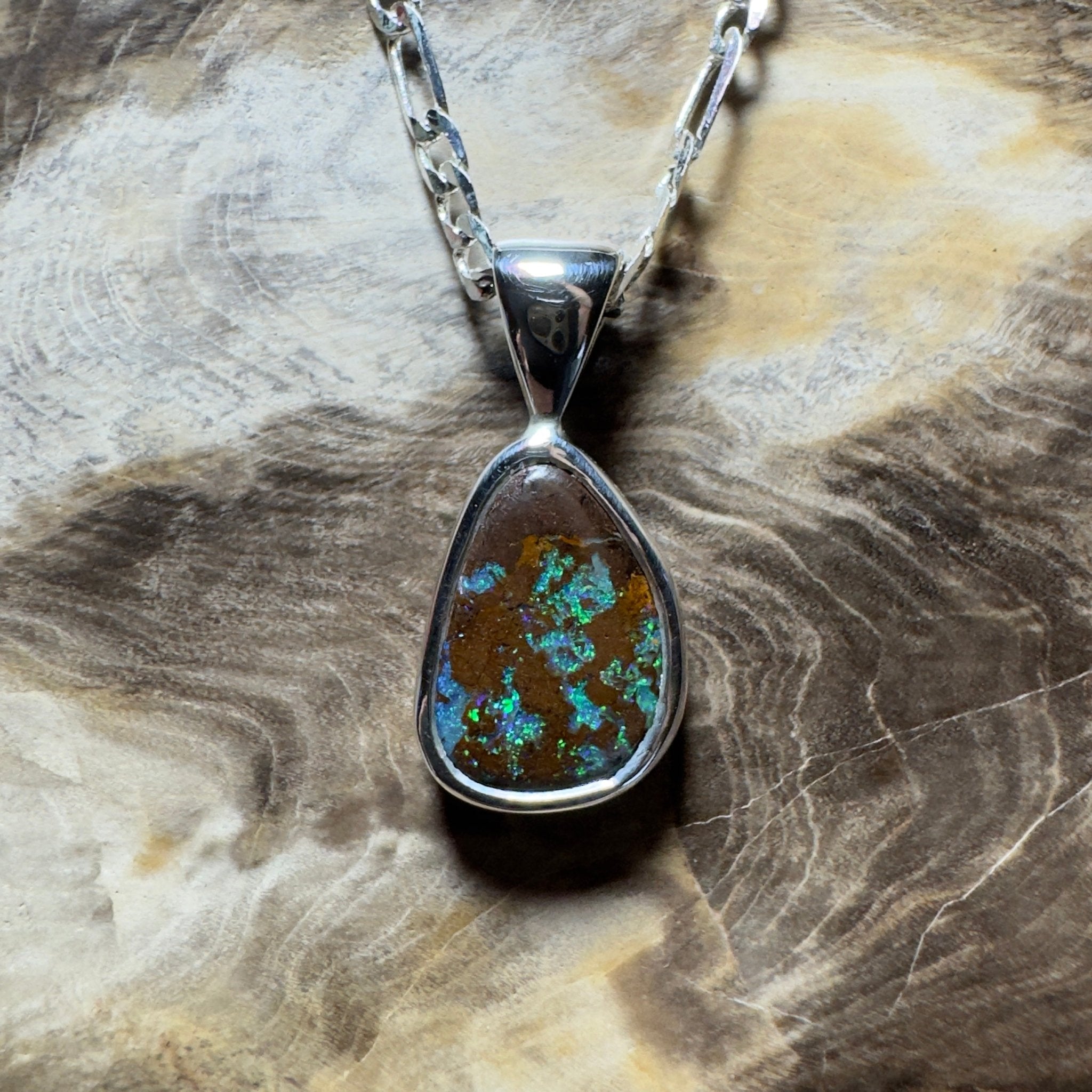 Esperance Elation ~ Queensland Boulder Opal 925 Sterling Silver Pendant Necklace