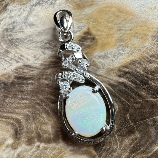 Silver opal pendant with cubic zirconia accents from the Esperance Tide necklace collection