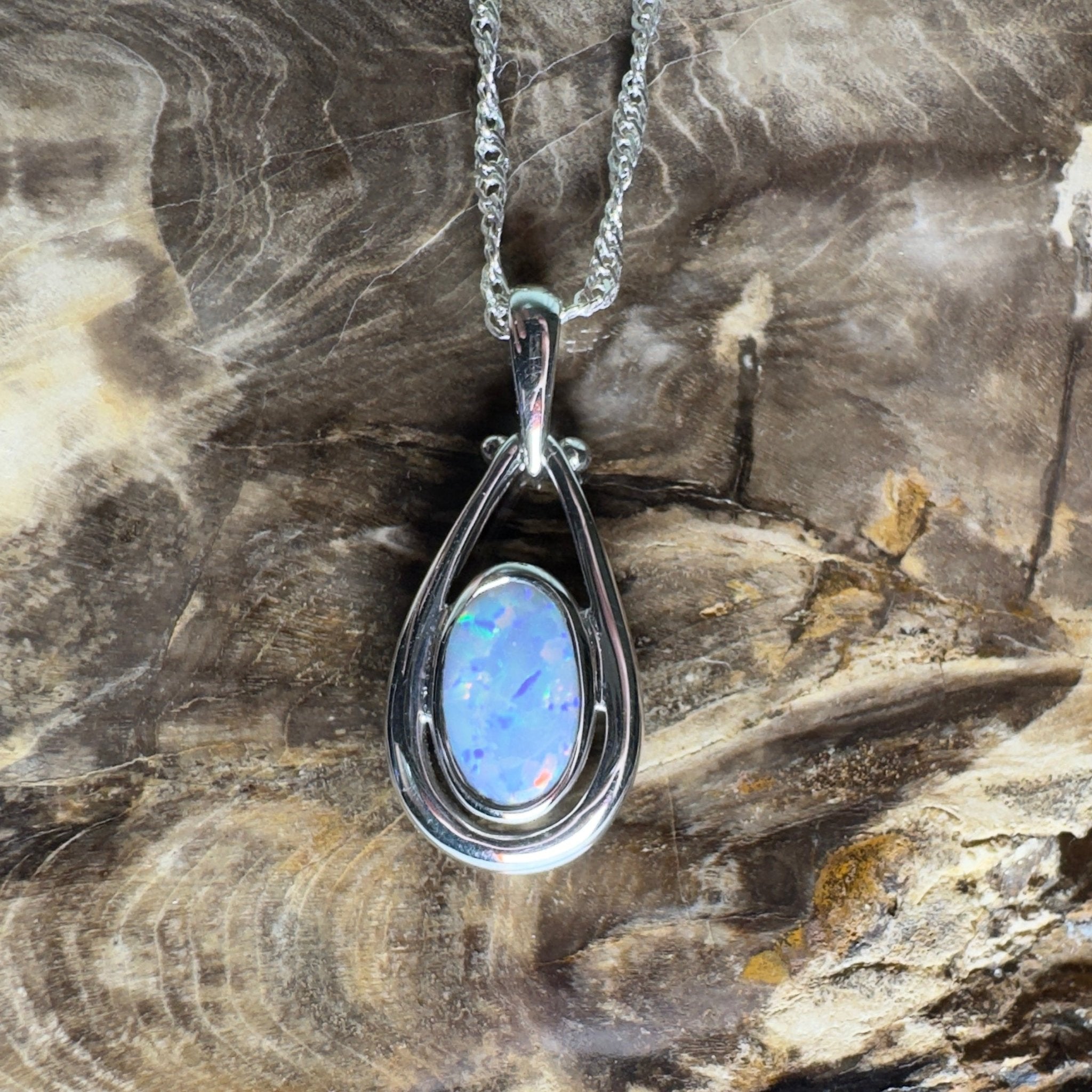 Esperance Twilight Line ~ 1.6ct Lightning Ridge Semi Black Opal 925 Silver Pendant