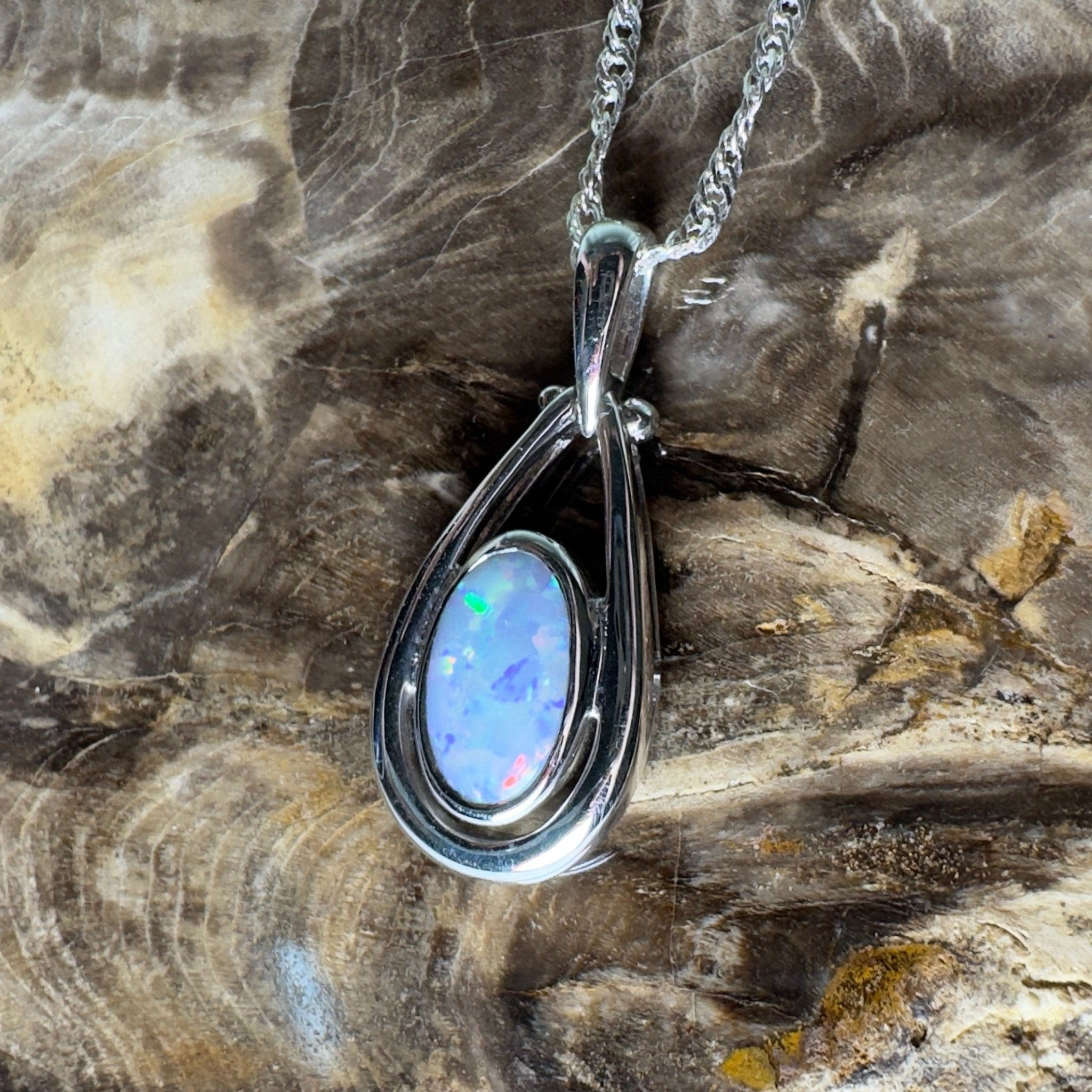 Esperance Twilight Line ~ 1.6ct Lightning Ridge Semi Black Opal 925 Silver Pendant