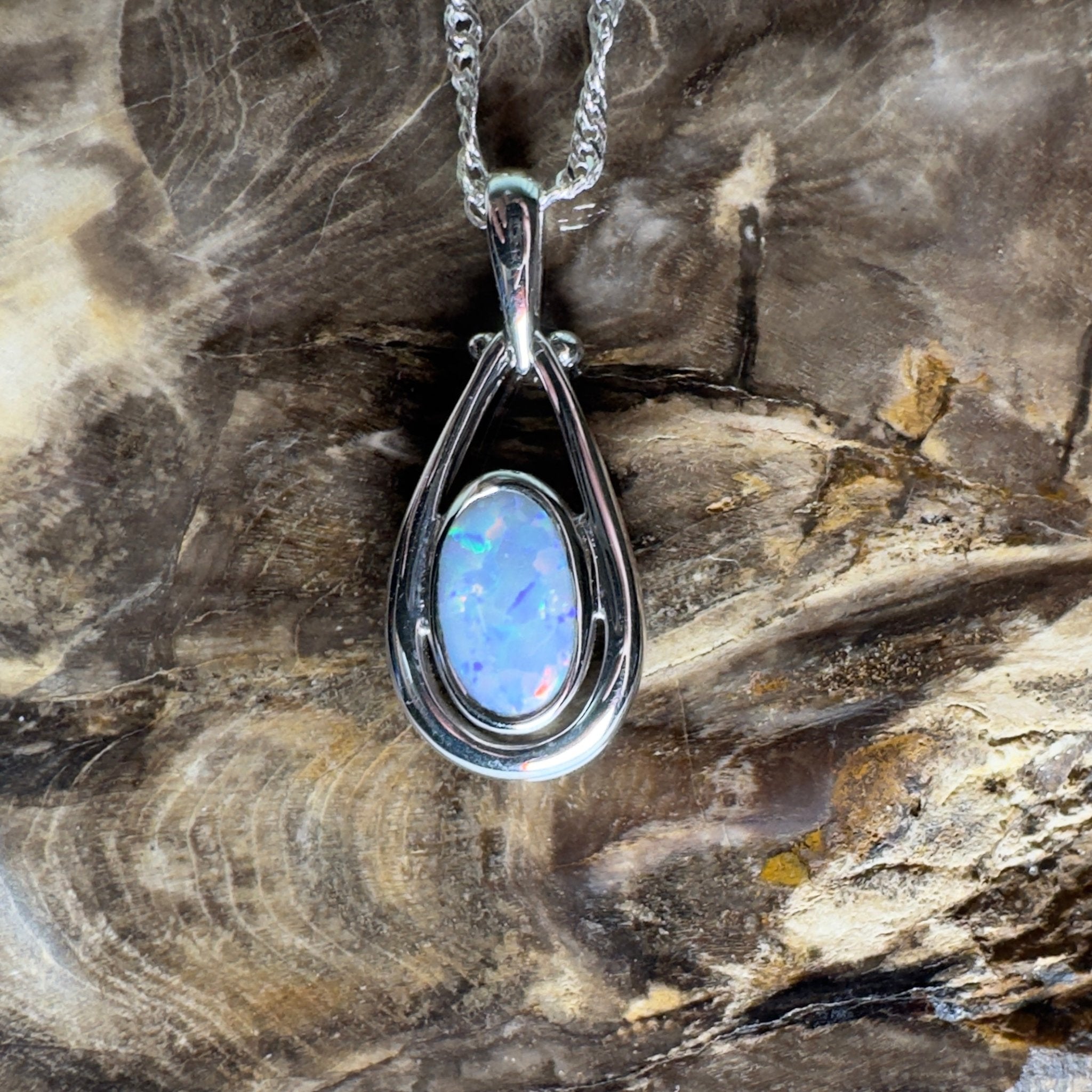 Esperance Twilight Line ~ 1.6ct Lightning Ridge Semi Black Opal 925 Silver Pendant