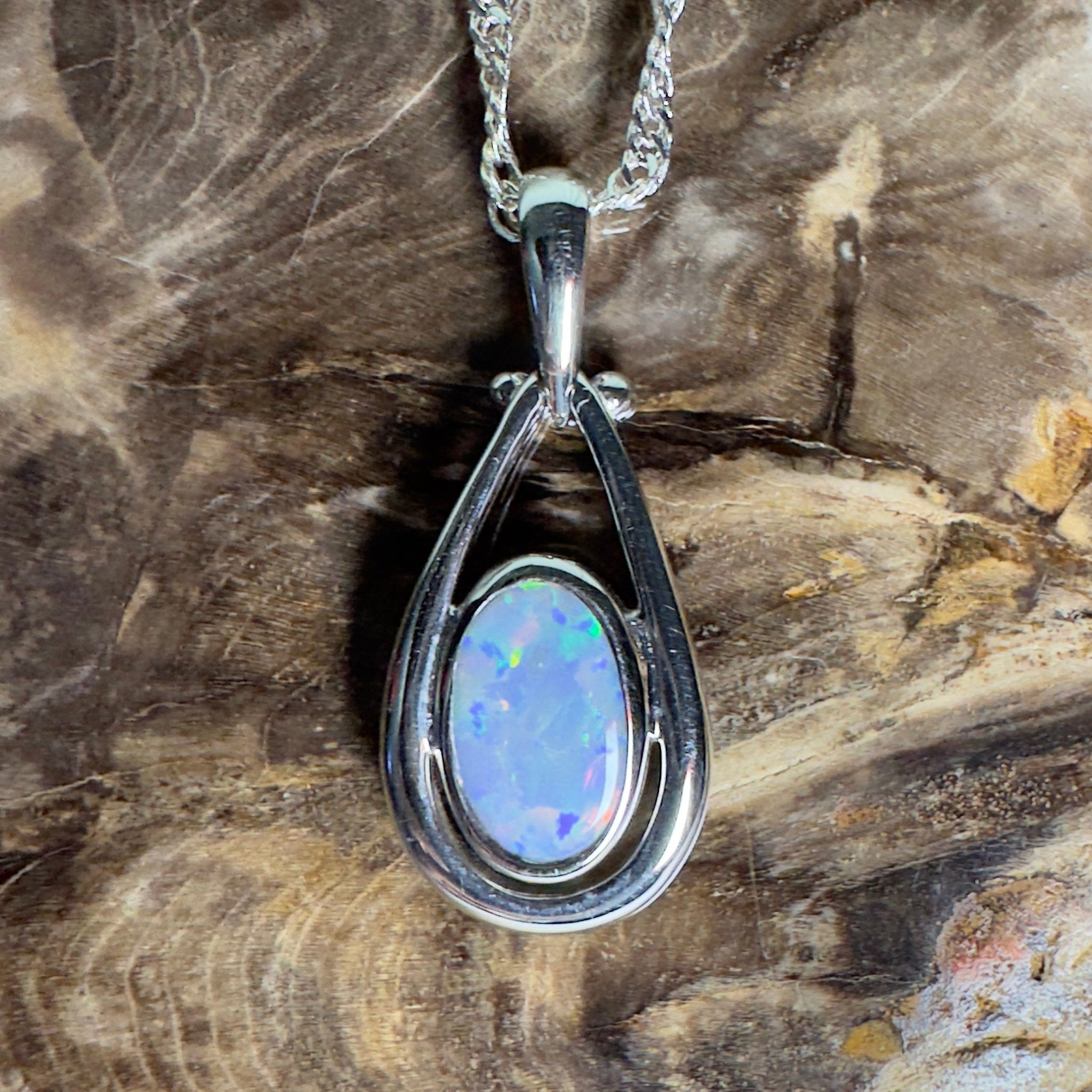 Esperance Twilight Line ~ 1.6ct Lightning Ridge Semi Black Opal 925 Silver Pendant