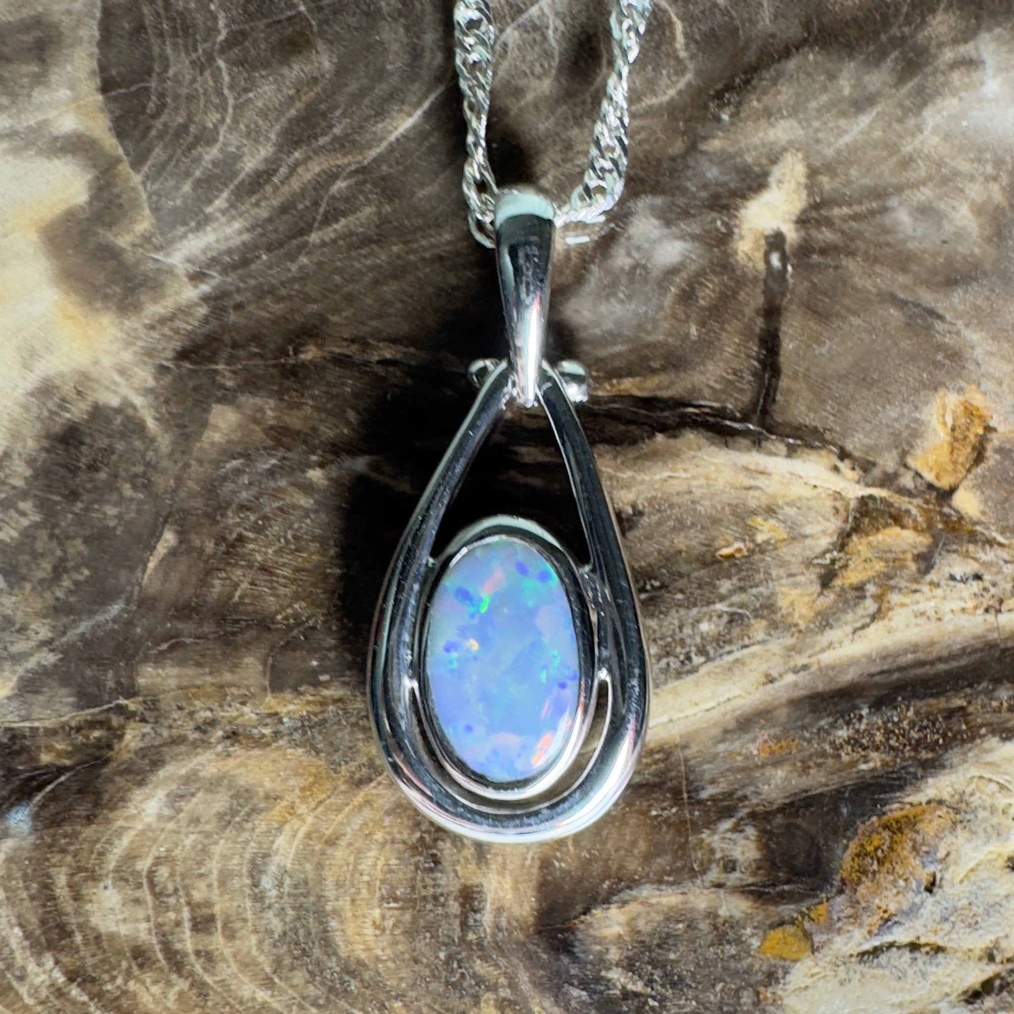 Esperance Twilight Line ~ 1.6ct Lightning Ridge Semi Black Opal 925 Silver Pendant