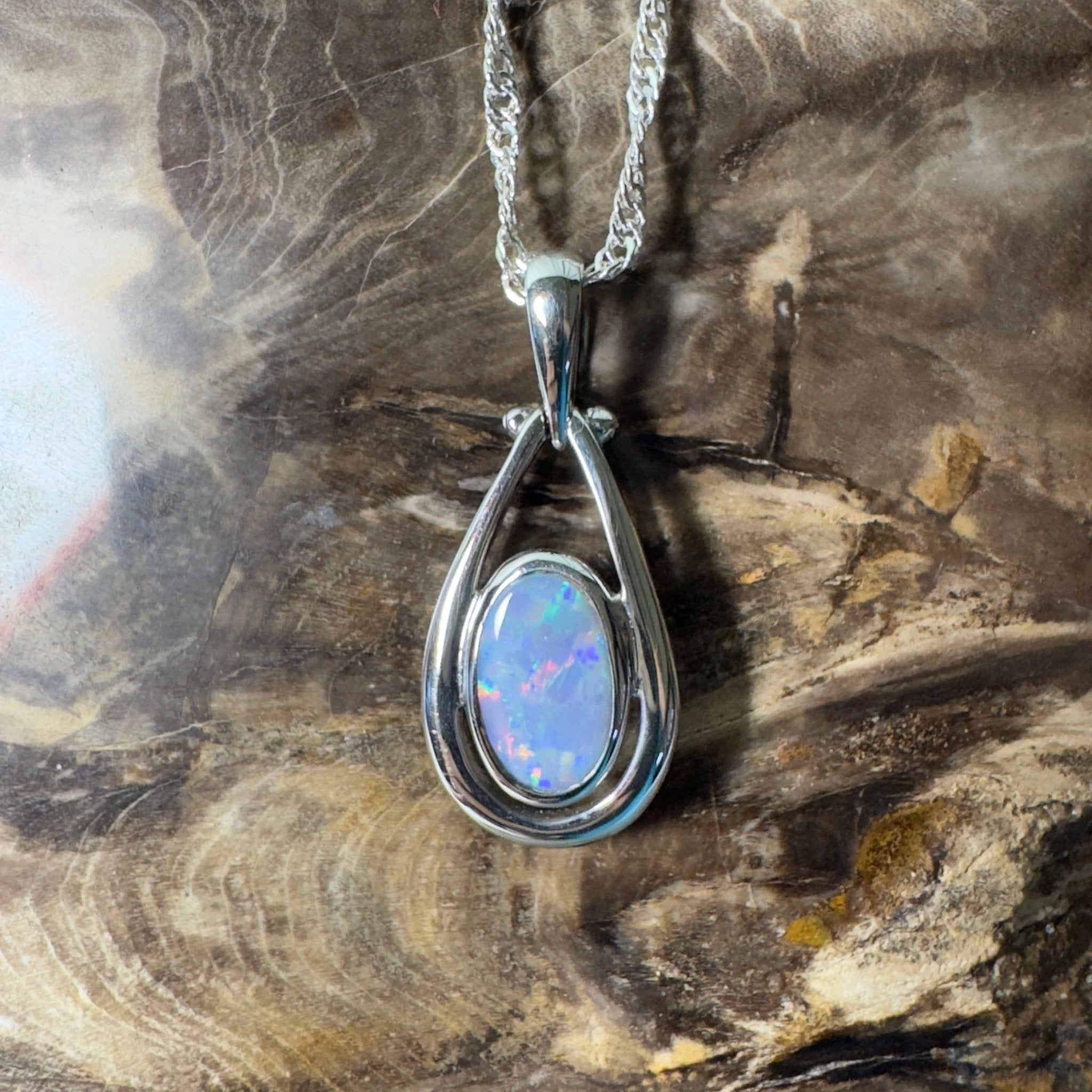 Esperance Twilight Line ~ 1.6ct Lightning Ridge Semi Black Opal 925 Silver Pendant