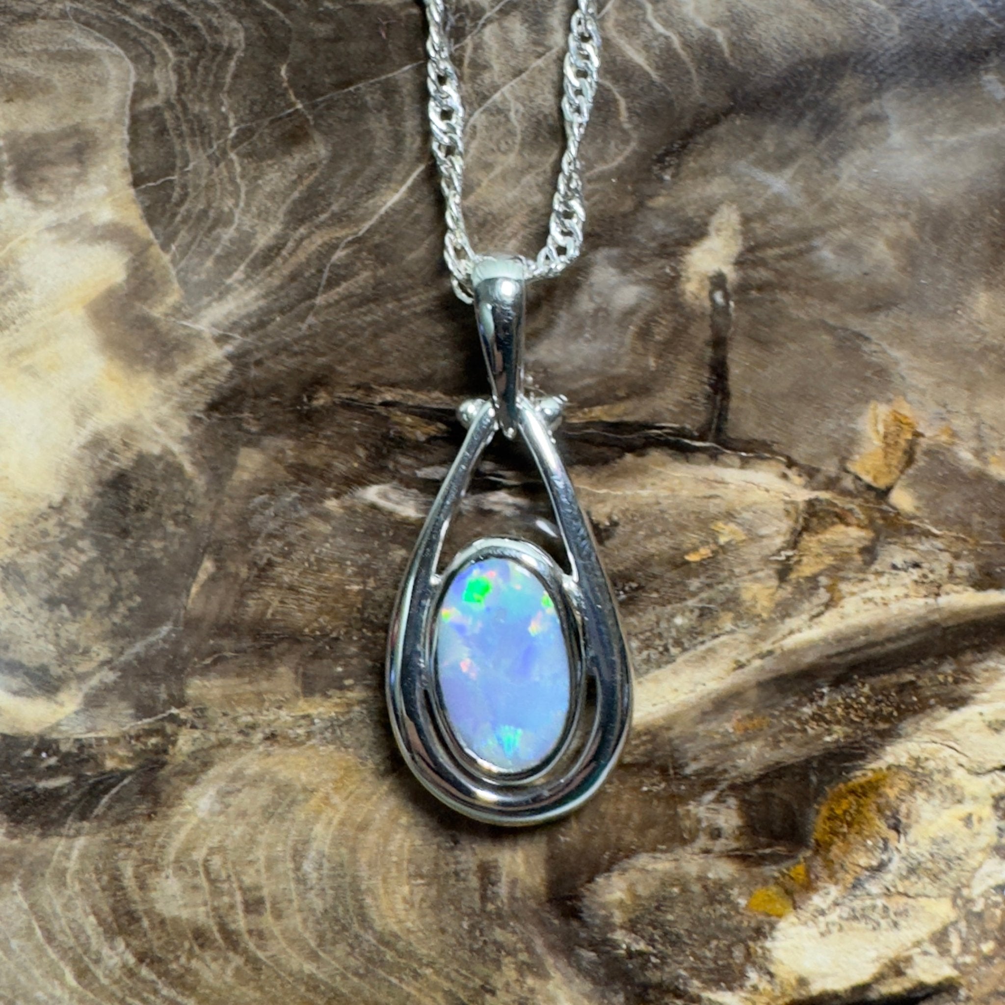 Esperance Twilight Line ~ 1.6ct Lightning Ridge Semi Black Opal 925 Silver Pendant