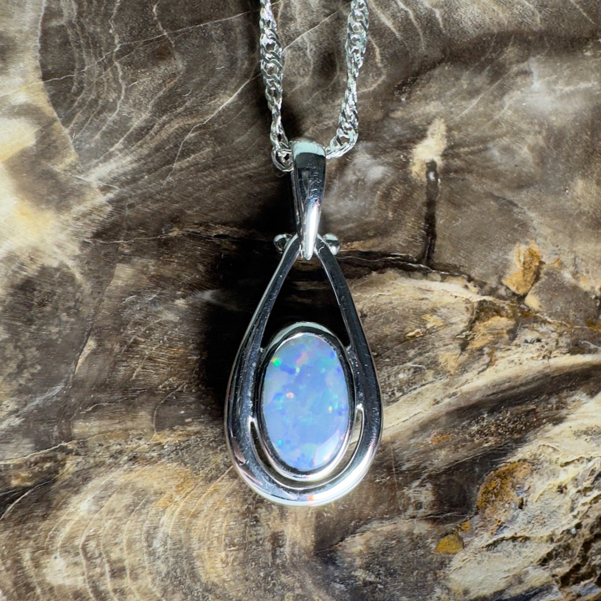 Esperance Twilight Line ~ 1.6ct Lightning Ridge Semi Black Opal 925 Silver Pendant
