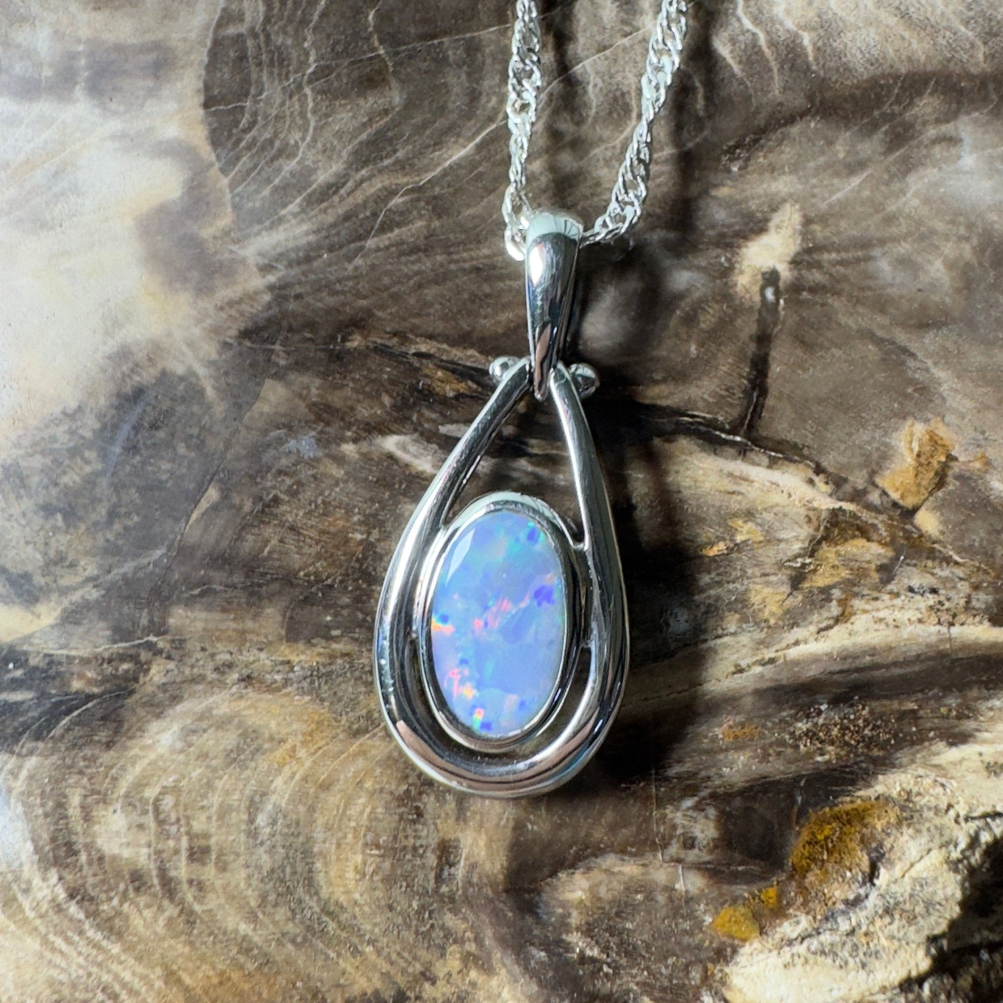 Esperance Twilight Line ~ 1.6ct Lightning Ridge Semi Black Opal 925 Silver Pendant