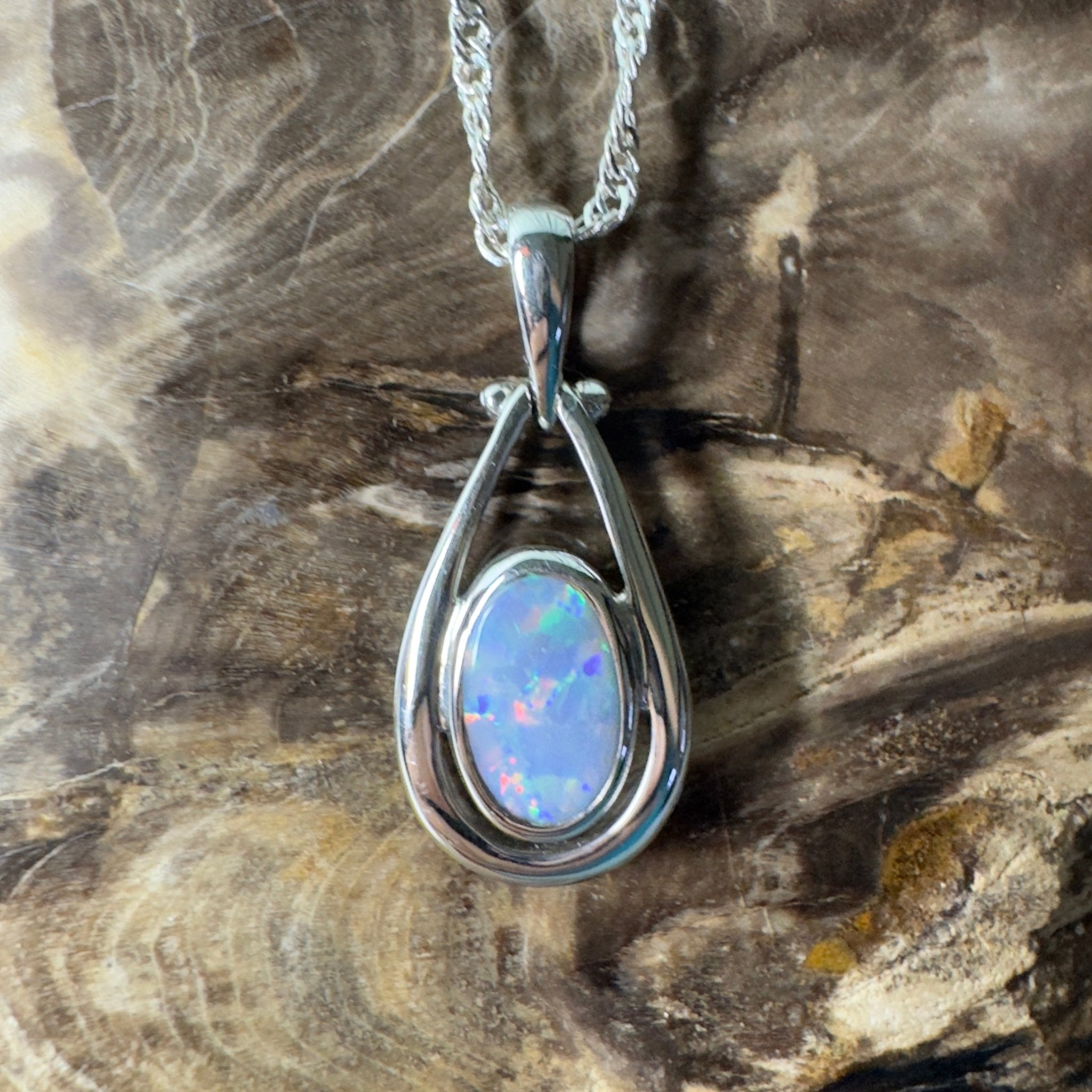 Esperance Twilight Line ~ 1.6ct Lightning Ridge Semi Black Opal 925 Silver Pendant