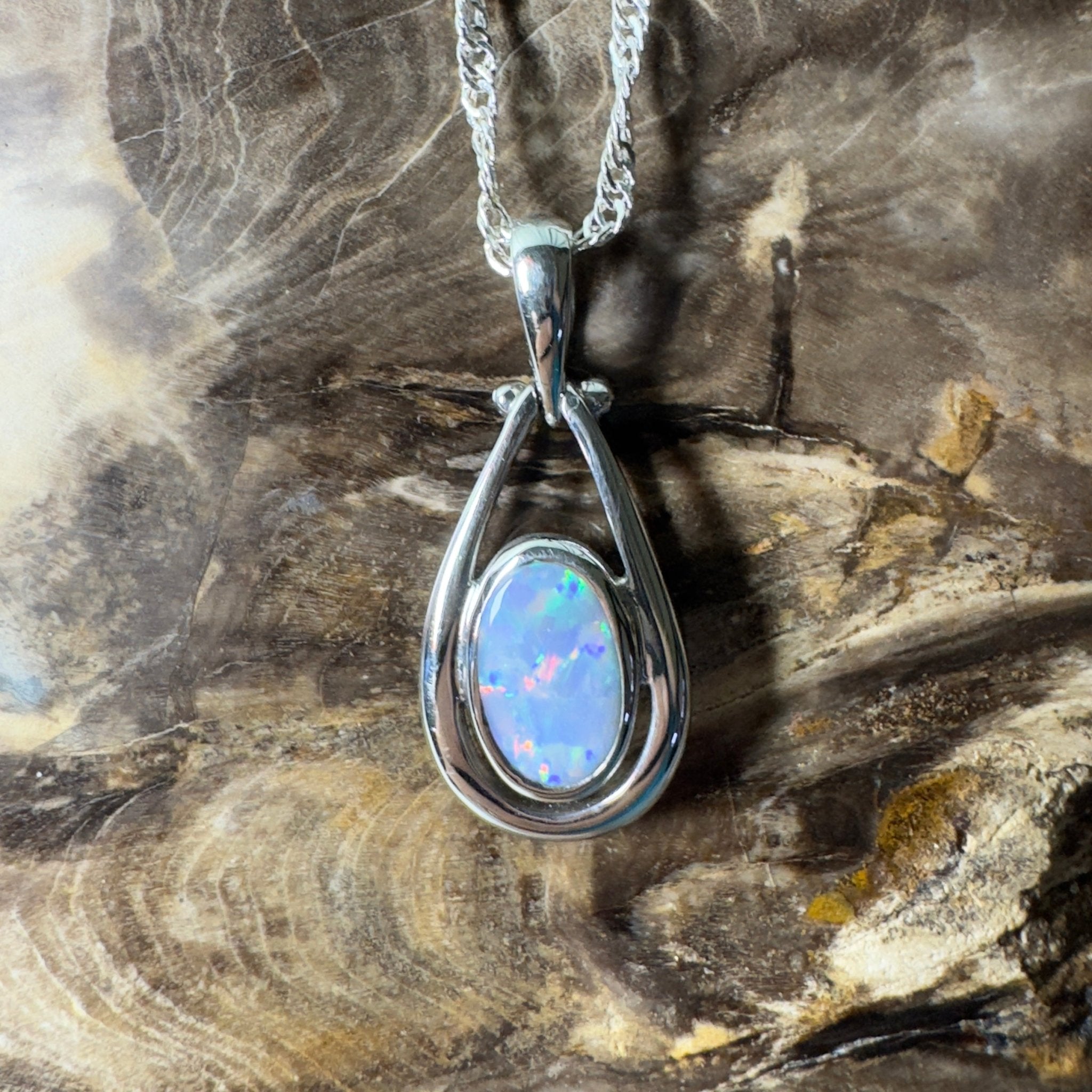 Esperance Twilight Line ~ 1.6ct Lightning Ridge Semi Black Opal 925 Silver Pendant