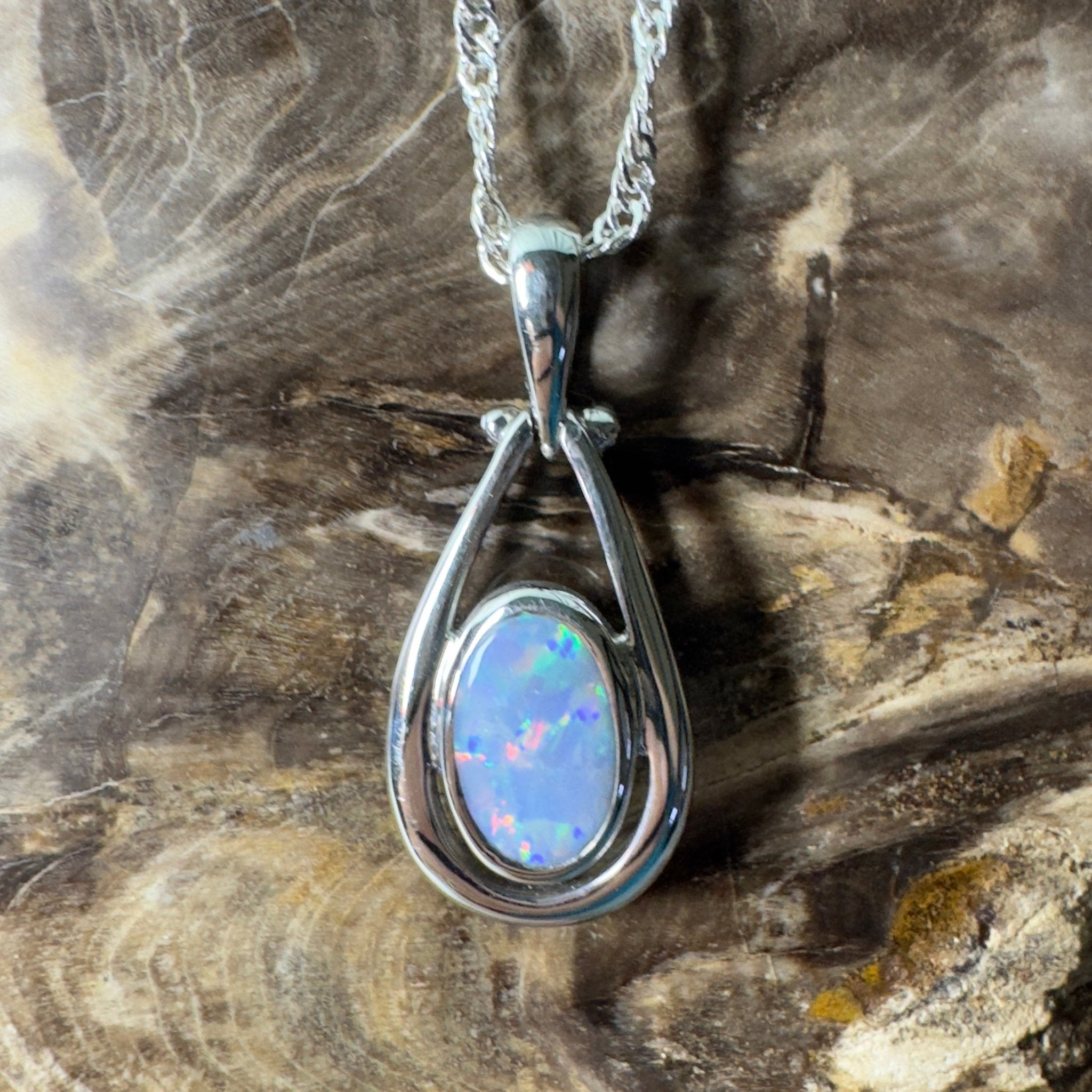 Esperance Twilight Line ~ 1.6ct Lightning Ridge Semi Black Opal 925 Silver Pendant