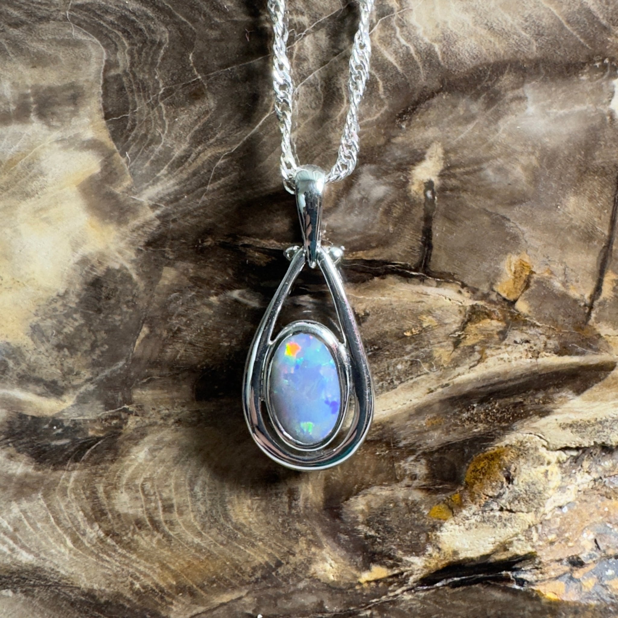 Esperance Twilight Line ~ 1.6ct Lightning Ridge Semi Black Opal 925 Silver Pendant