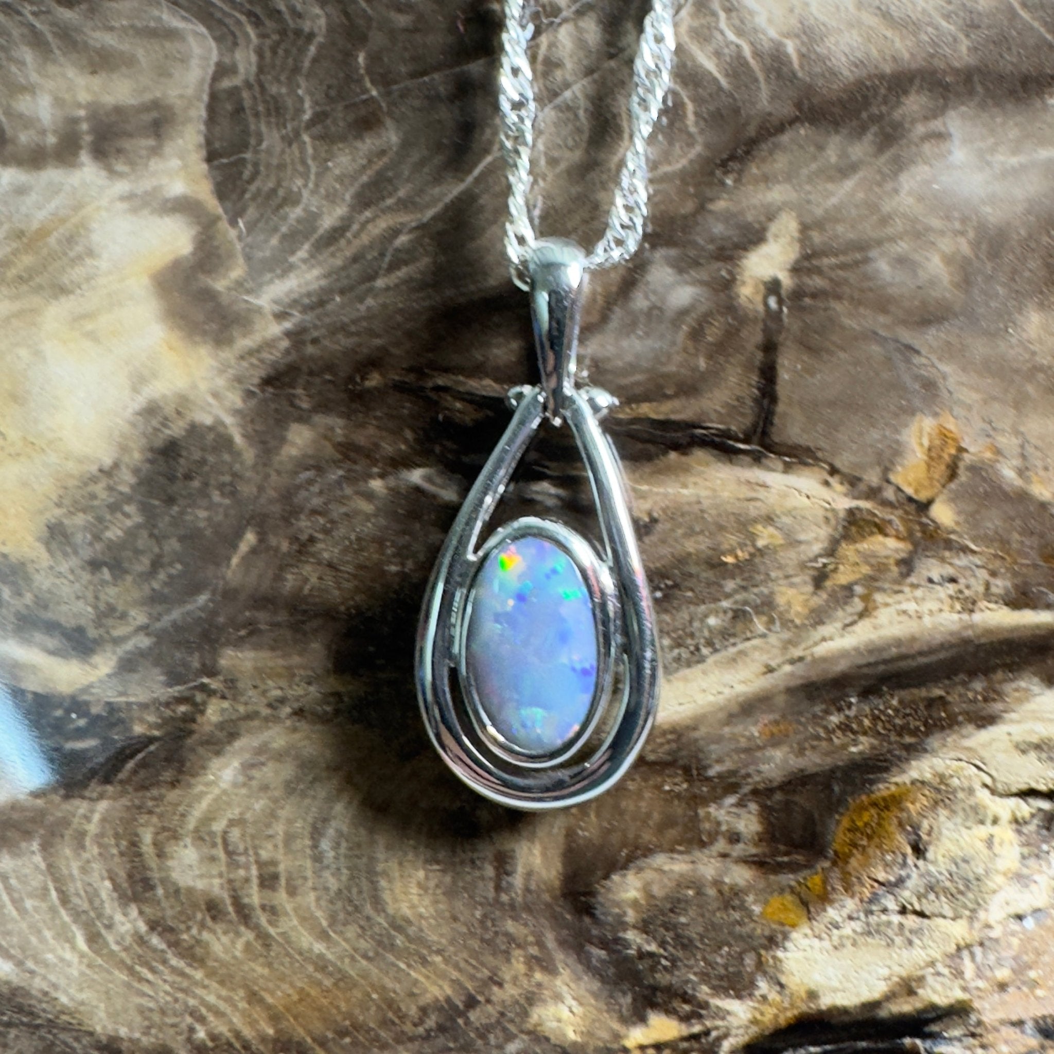 Esperance Twilight Line ~ 1.6ct Lightning Ridge Semi Black Opal 925 Silver Pendant