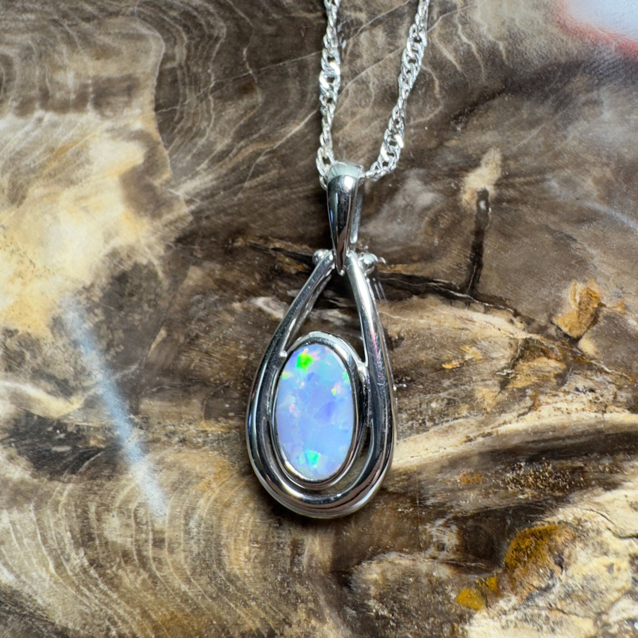Esperance Twilight Line ~ 1.6ct Lightning Ridge Semi Black Opal 925 Silver Pendant