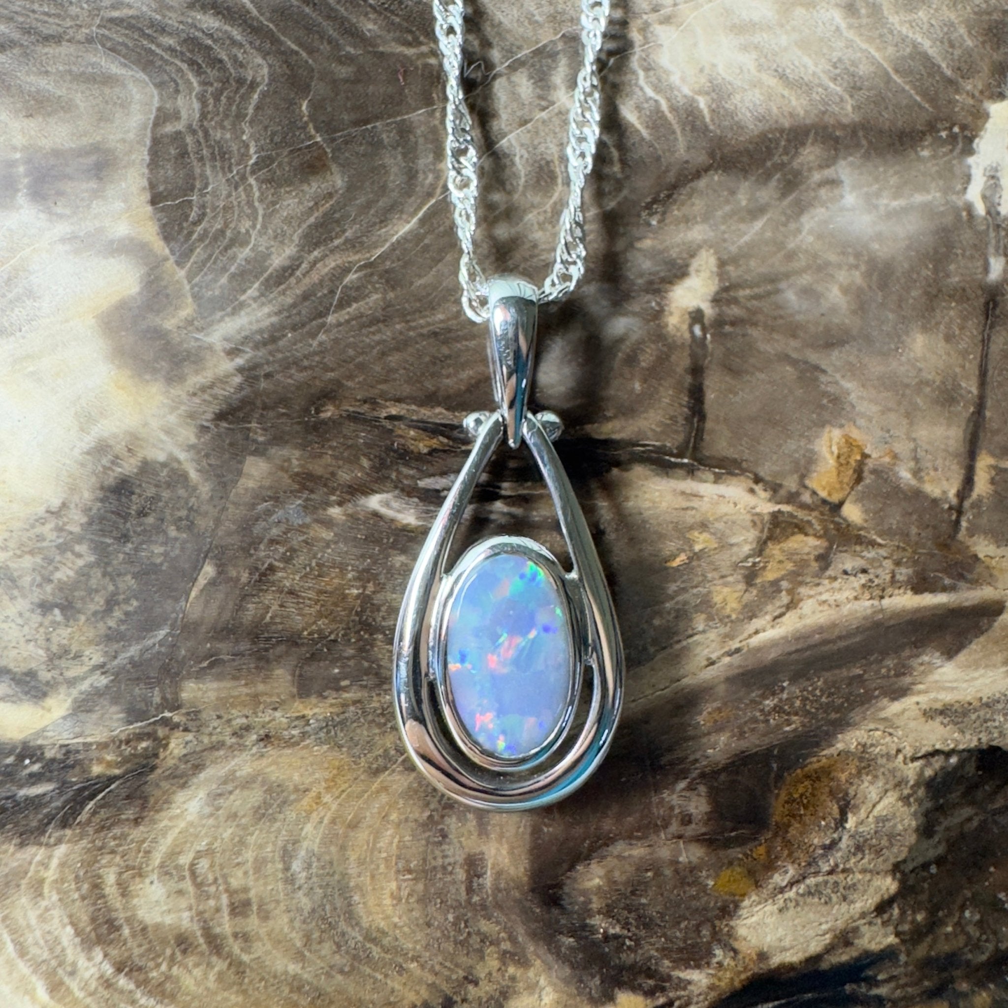 Esperance Twilight Line ~ 1.6ct Lightning Ridge Semi Black Opal 925 Silver Pendant